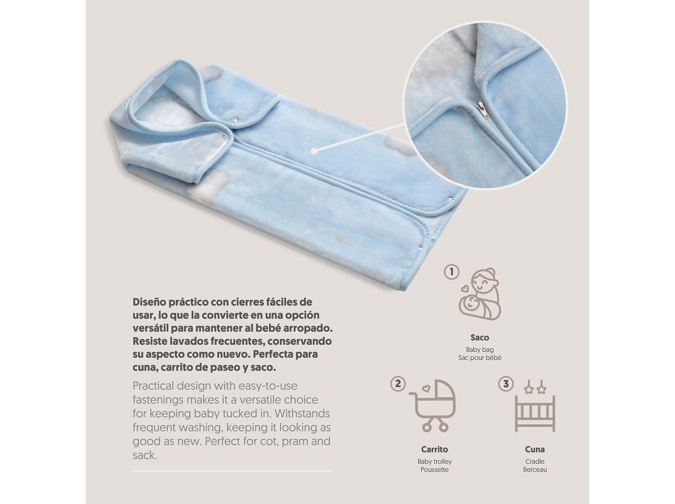 MANTA SACO INTERBABY TERCIOPELO AZUL 80X90CM image number 1