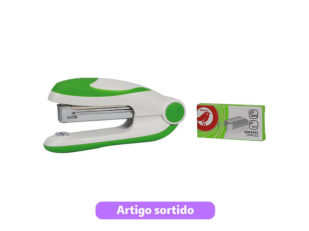 CONJUNTO DE MINI AGRAFADOR N.10 AUCHAN E CAIXA COM 400 AGRAFOS CORES SORTIDAS image number 10