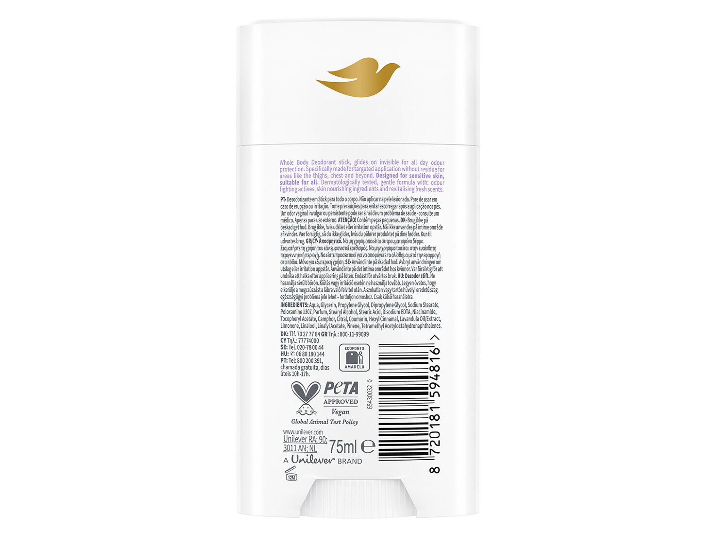 DESODORIZANTE STICK DOVE P/TODO O CORPO LAVANDER 75ML image number 2