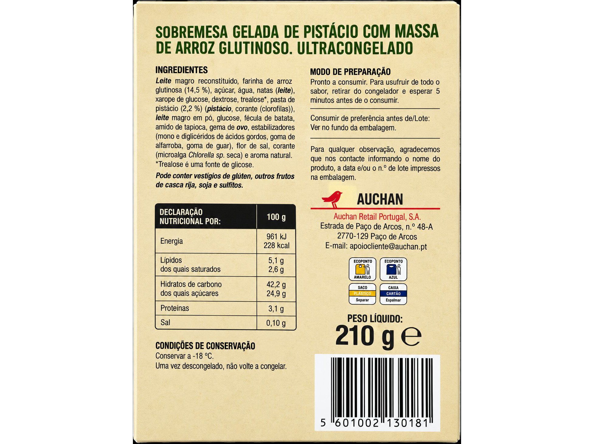 GELADO MOCHI AUCHAN PIST&Aacute;CIO 6UN 210G image number 1