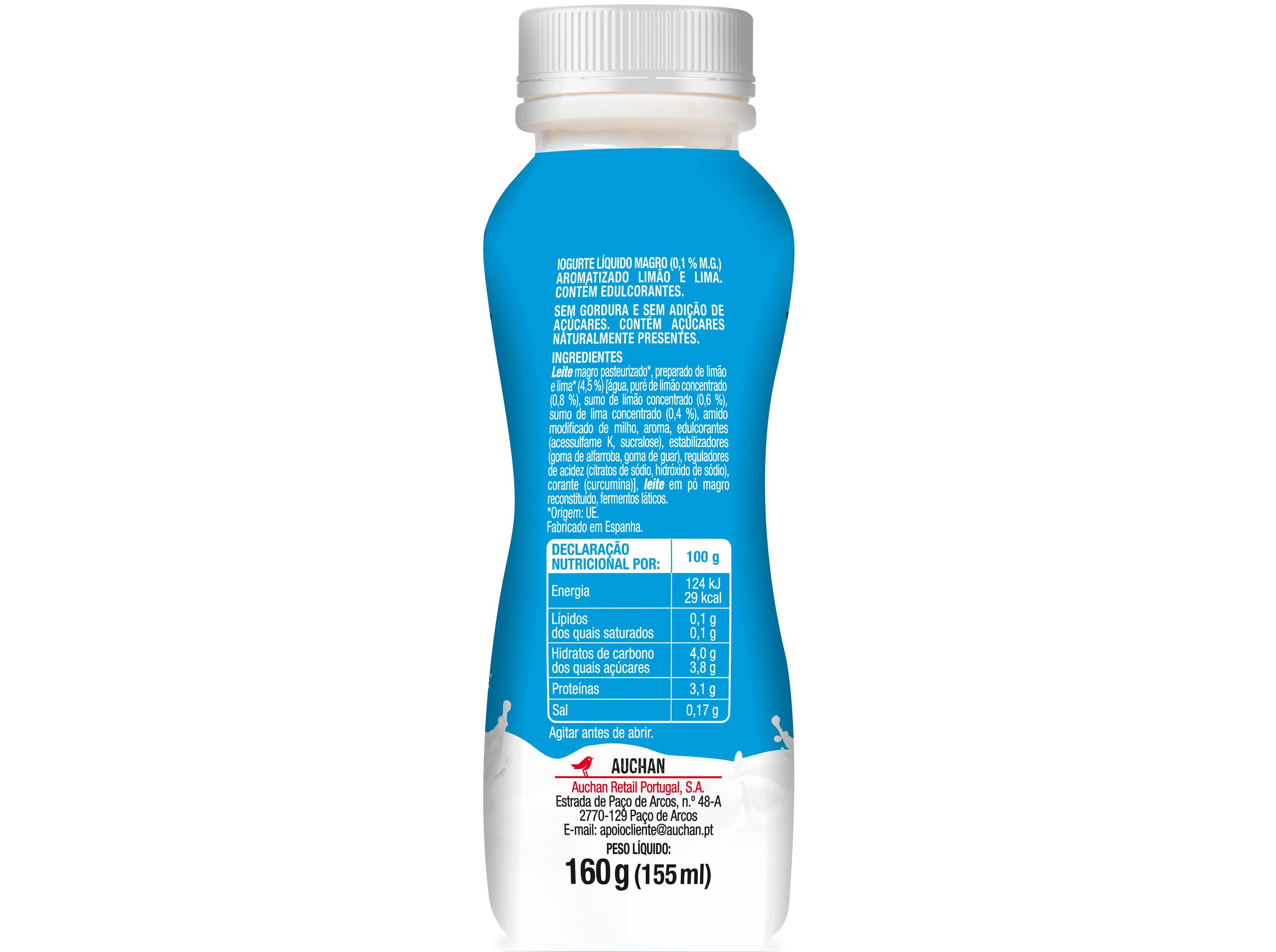IOGURTE L&Iacute;QUIDO MAGRO AUCHAN LIMA LIM&Atilde;O 160G image number 1