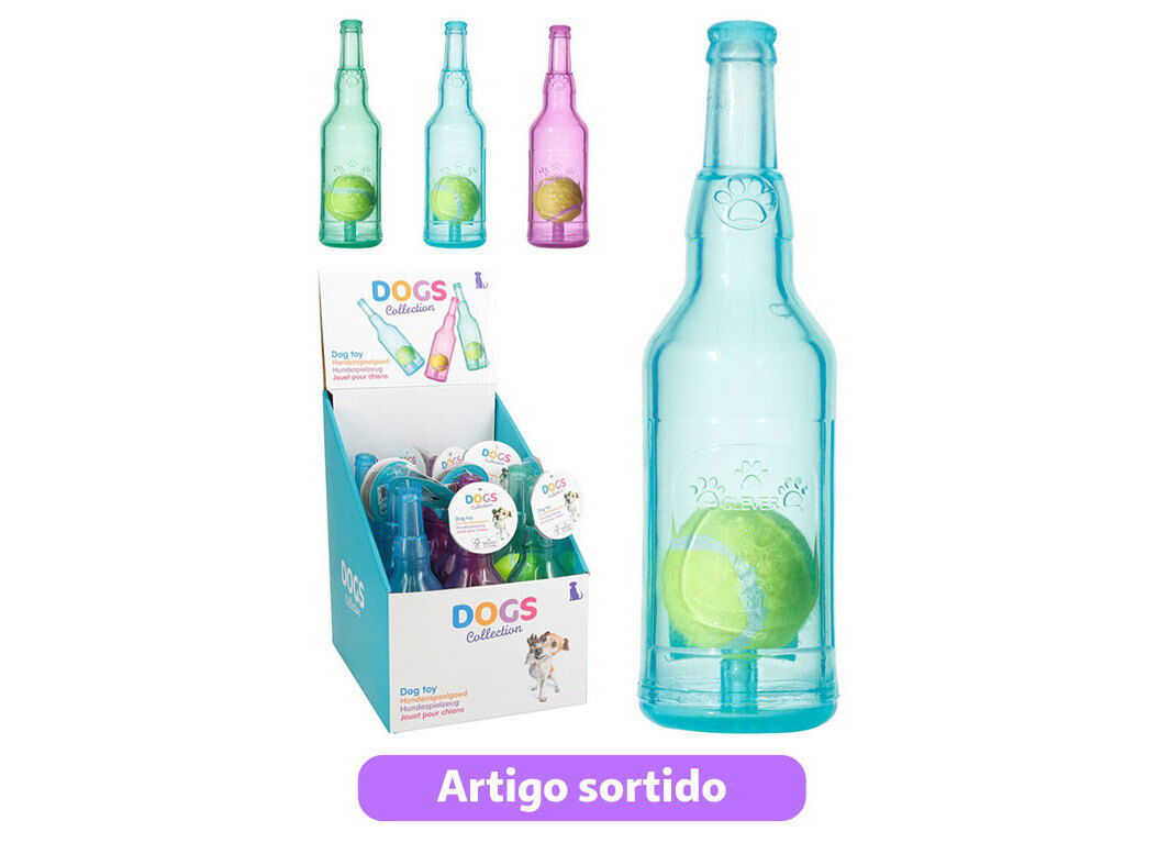 BRINQUEDO PARA C&Atilde;O DOGS COLLECTION GARRAFA COM BOLA 20X5X5CM CORES SORTIDAS