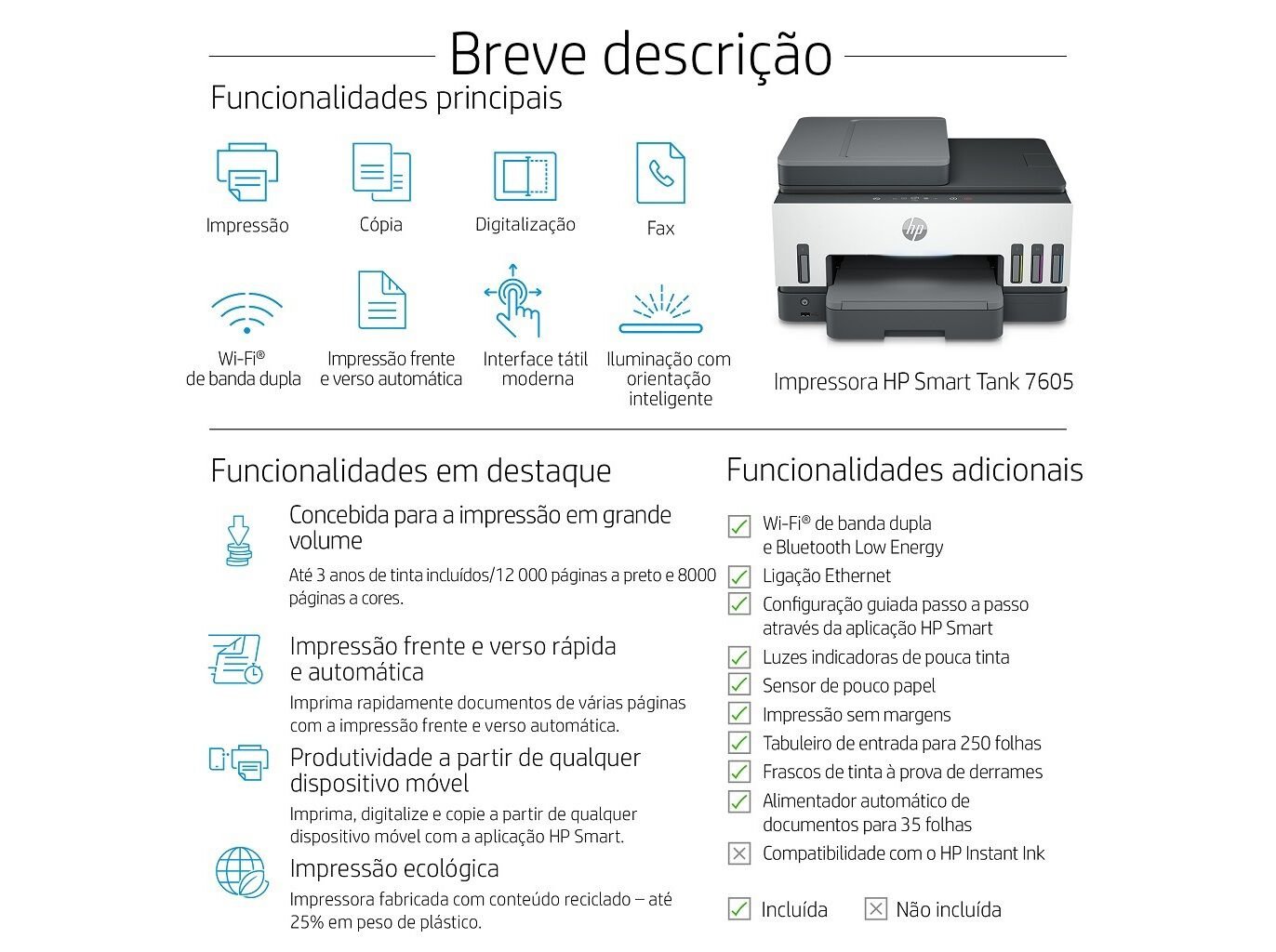 IMPRESSORA HP SMART TANK 7605 MULTIFUN&Ccedil;&Otilde;ES image number 3