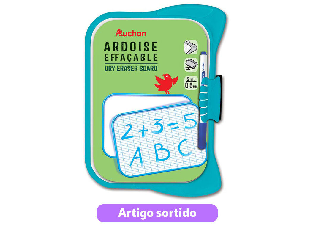 QUADRO AUCHAN BRANCO 2 FACES COM MARCADOR E APAGADOR CORES SORTIDAS