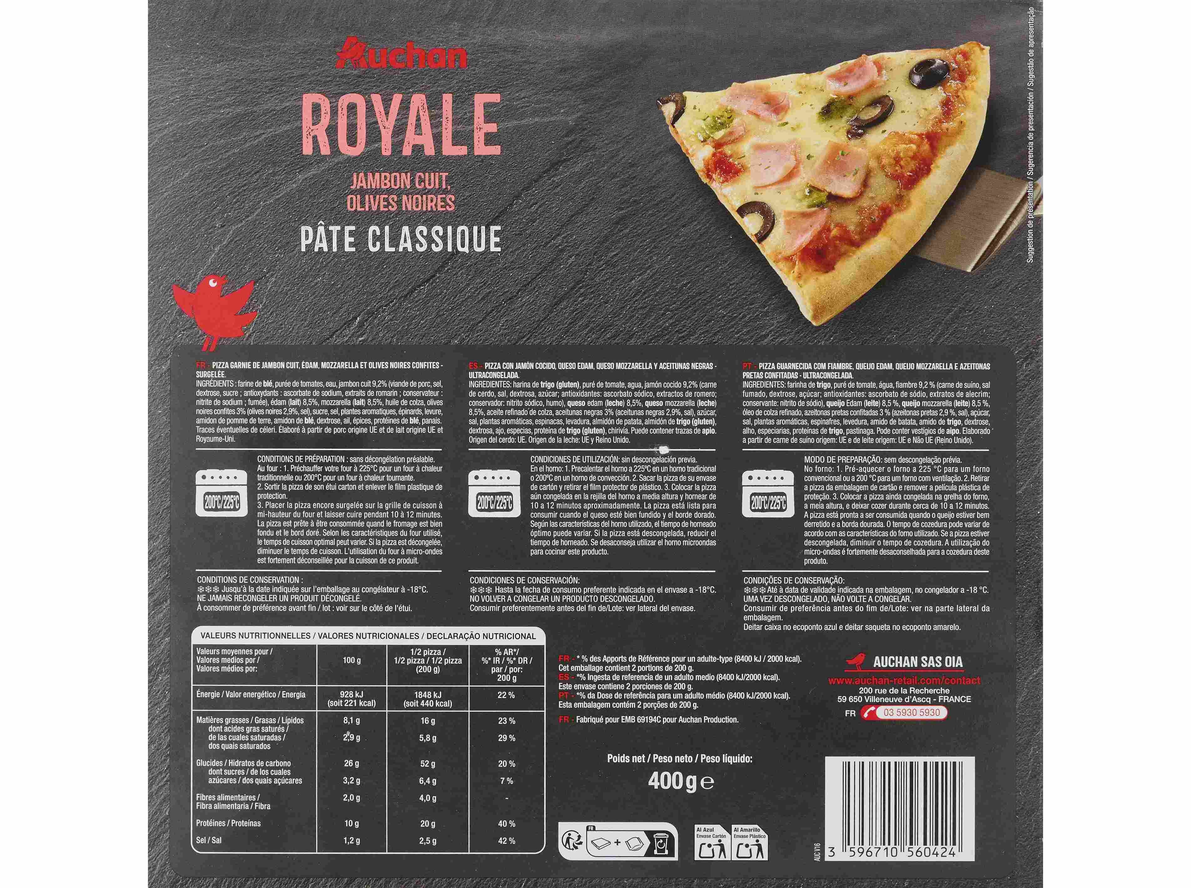 PIZZA AUCHAN MASSA CL&Aacute;SSICA ROYALE 400G image number 1