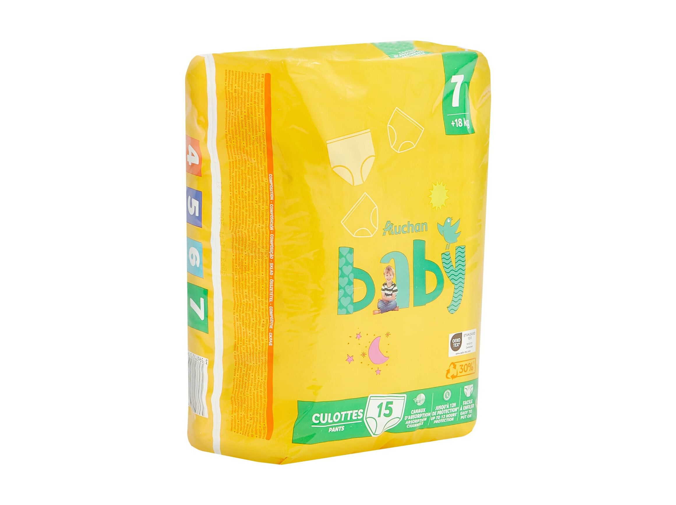 FRALDAS CUECA AUCHAN BABY TAMANHO 7 +18KG 15UN image number 4