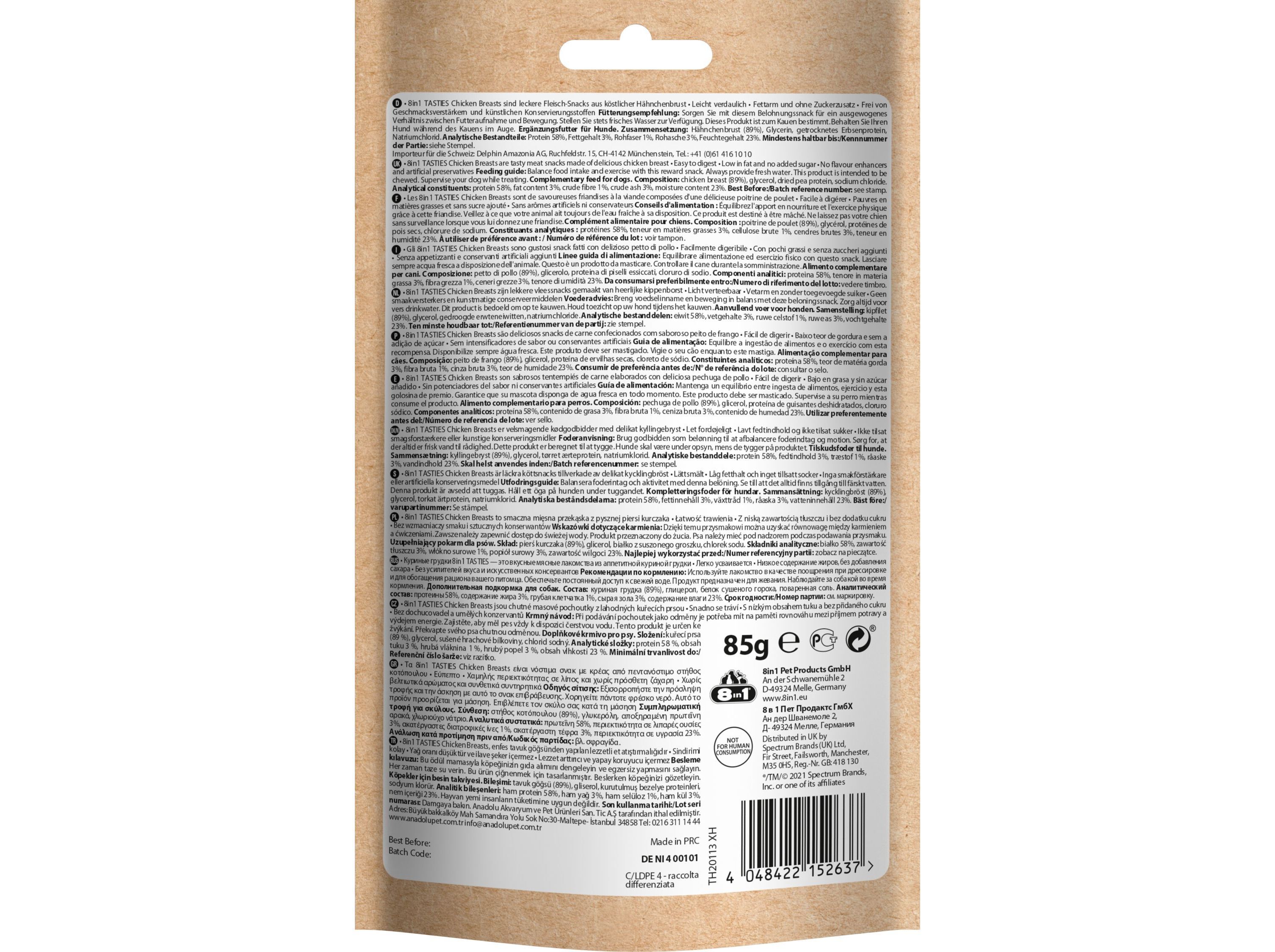 SNACKS C&Atilde;O 8IN1 PEITO DE FRANGO 85G image number 1