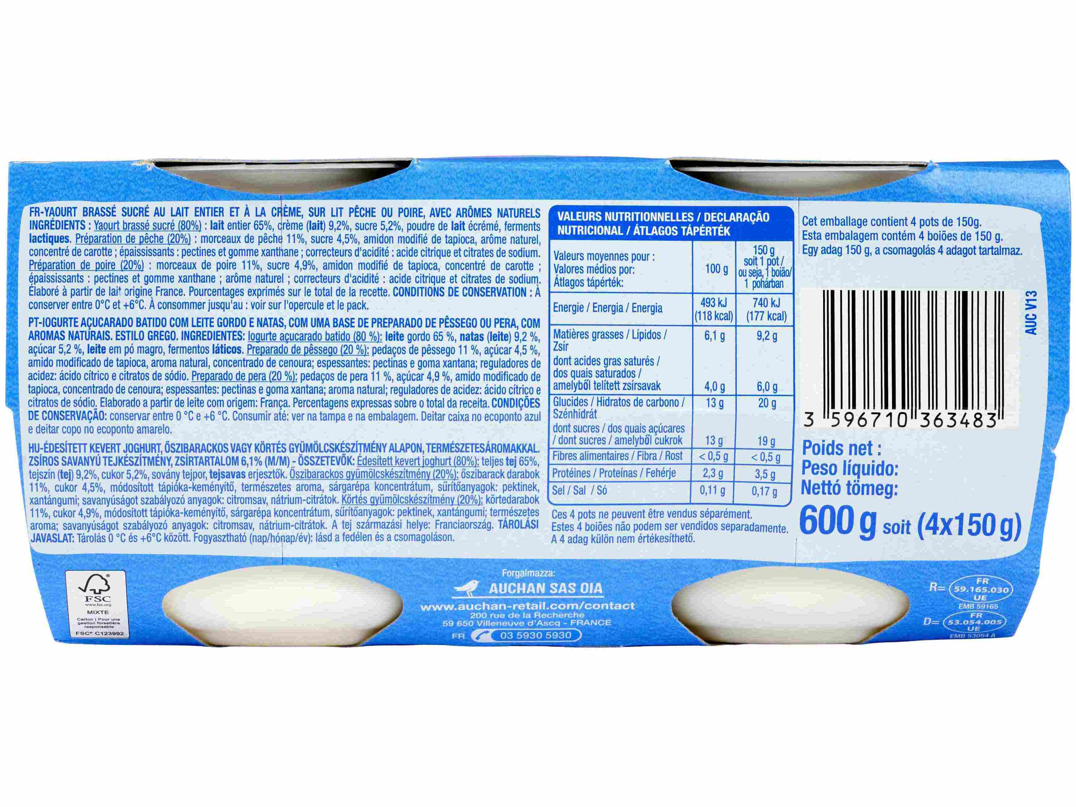 IOGURTE AUCHAN GREGO PERA E P&Ecirc;SSEGO 4X150G image number 2