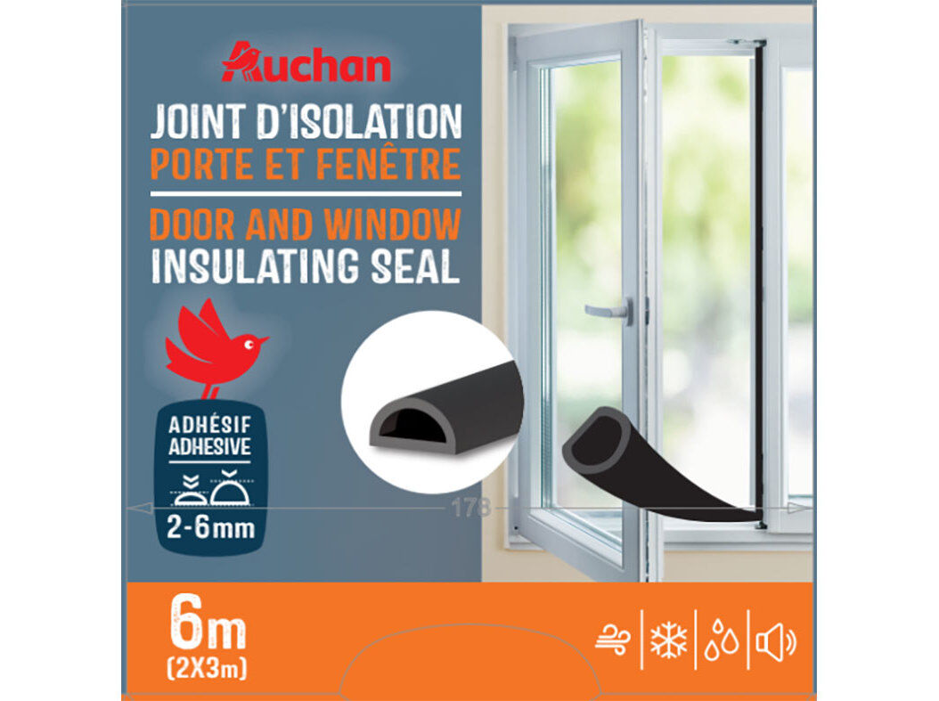 VEDANTE DE BORRACHA AUCHAN PORTAS/JANELAS PRETO 6MX9MMX2-6MM image number 0