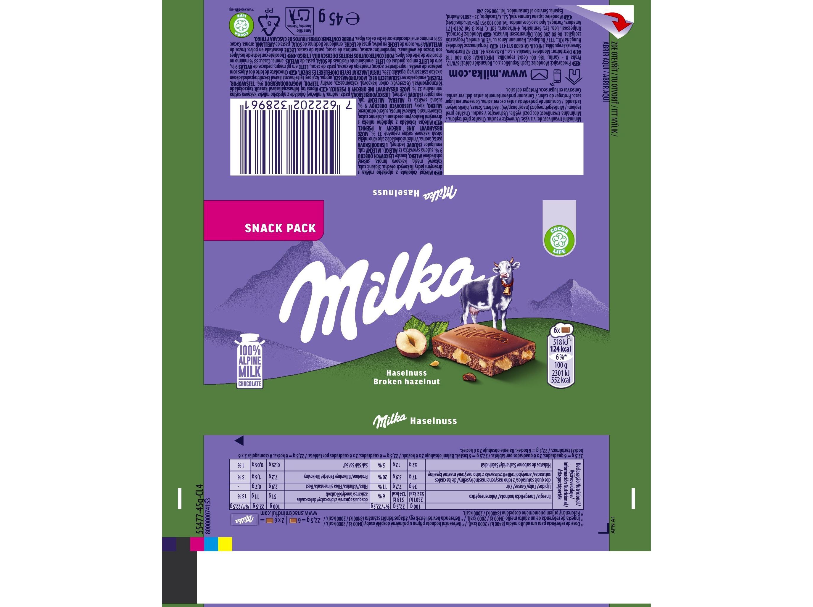 CHOCOLATE MILKA AVEL&Atilde;S 45G image number 1