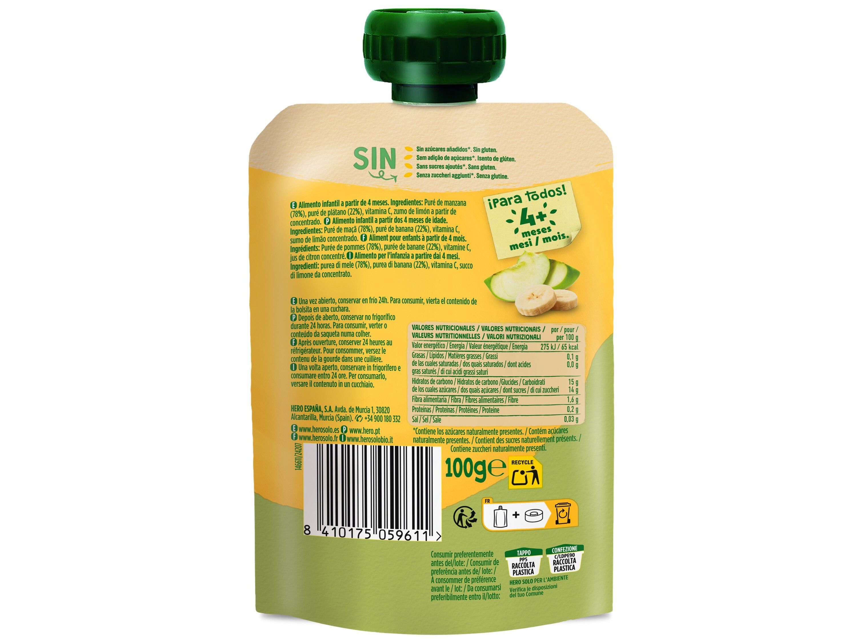 SAQUETA FRUTA HERO BABY MA&Atilde;&Atilde; E BANANA 100G image number 1