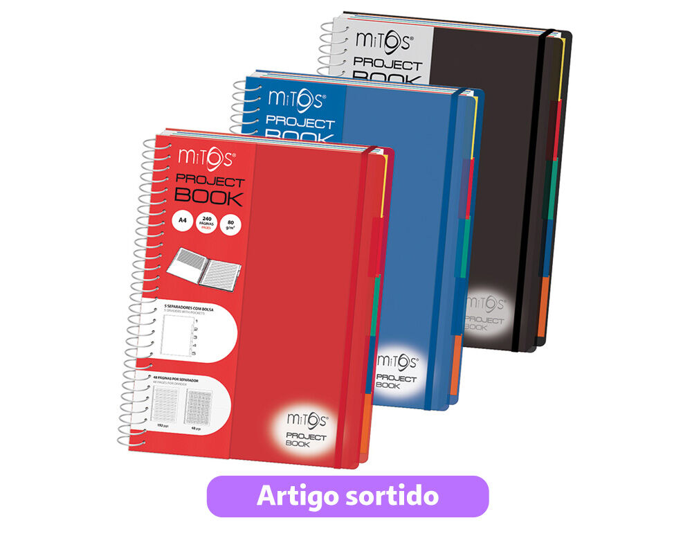 CADERNO PROJETOS A4 PAUTADO E QUADRICULADO MITOS COM EL&Aacute;STICO E 5 SEPARADORES CORES SORTIDAS image number 0