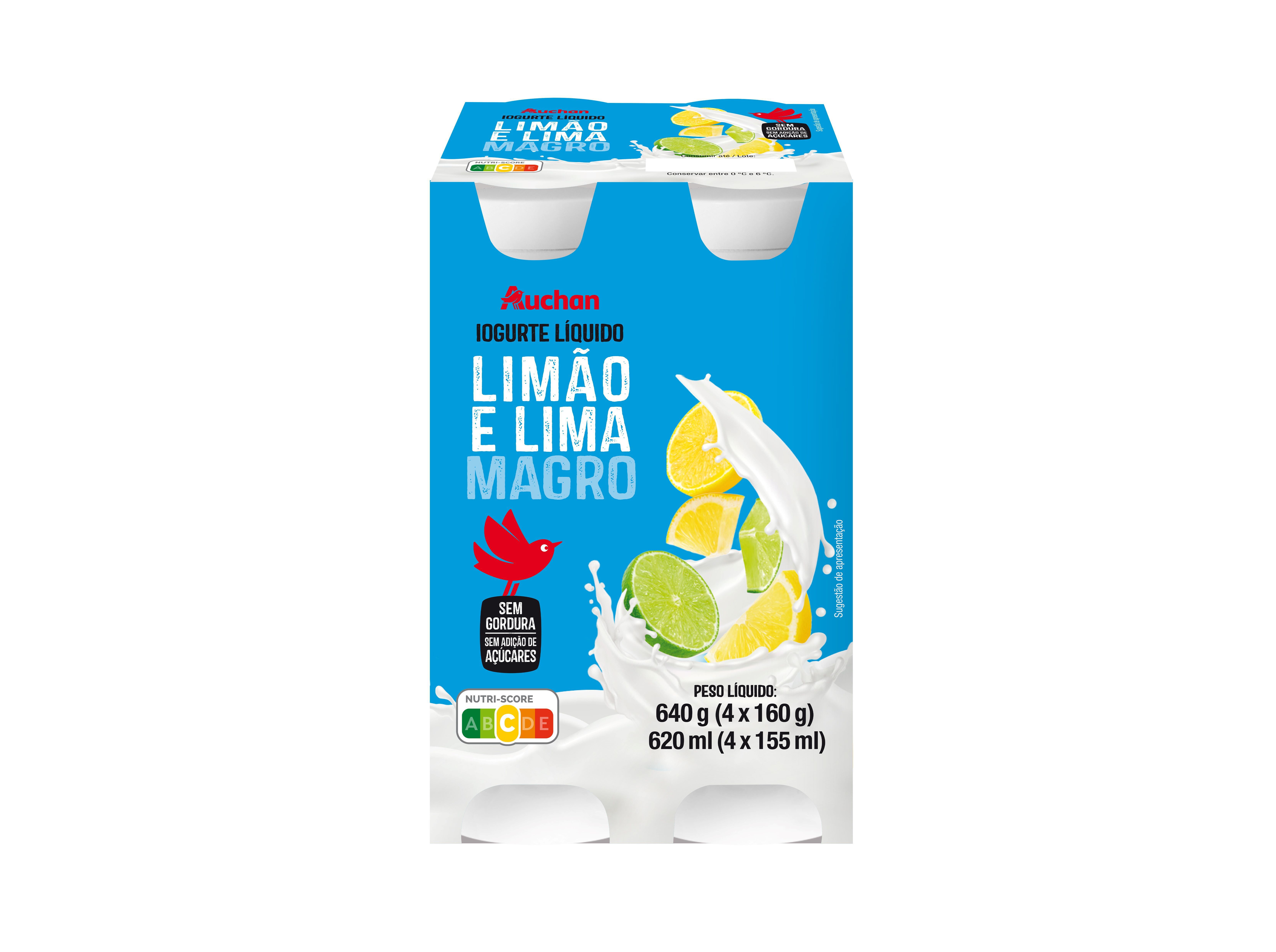 IOGURTE L&Iacute;QUIDO MAGRO AUCHAN LIMA LIM&Atilde;O 4X160G image number 0