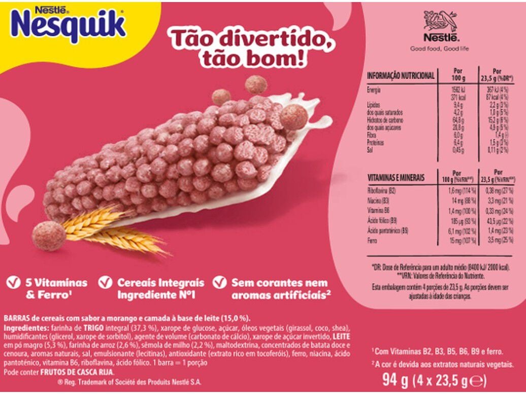 BARRAS NESQUIK SABOR A MORANGO 4X23.5G image number 1