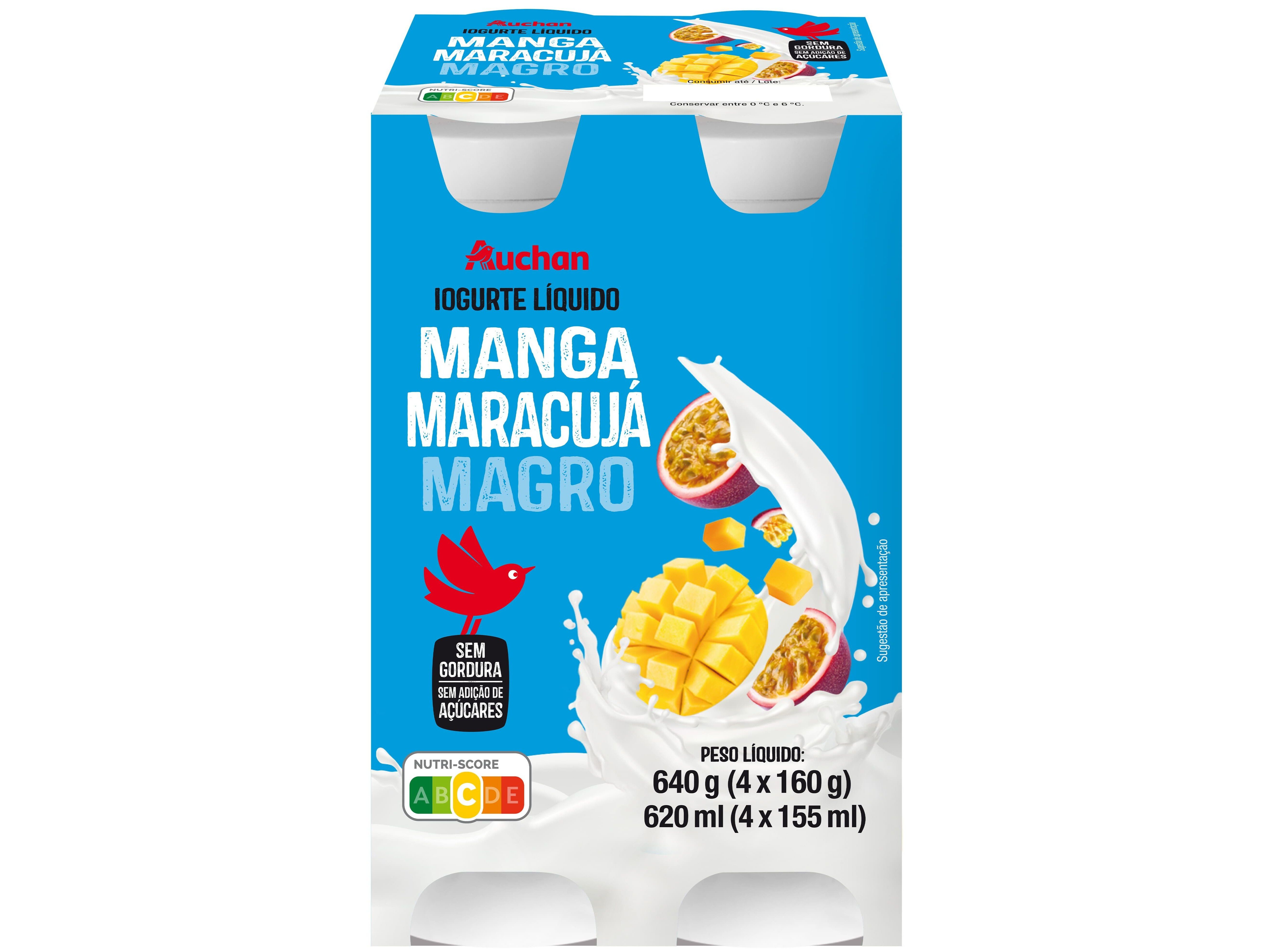 IOGURTE L&Iacute;QUIDO MAGRO AUCHAN MANGA MARACUJ&Aacute; 4X160G image number 0
