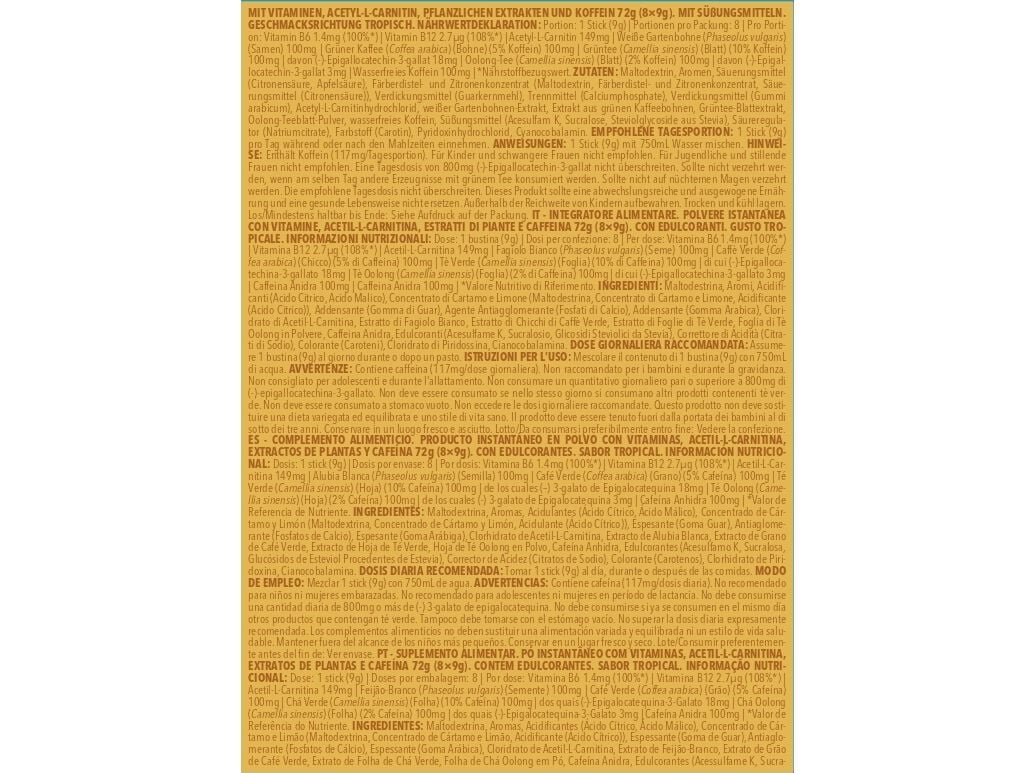 BEBIDAS INSTANTANEA H2O PROZIS BURN TROPICAL 72G (8X9G) image number 2