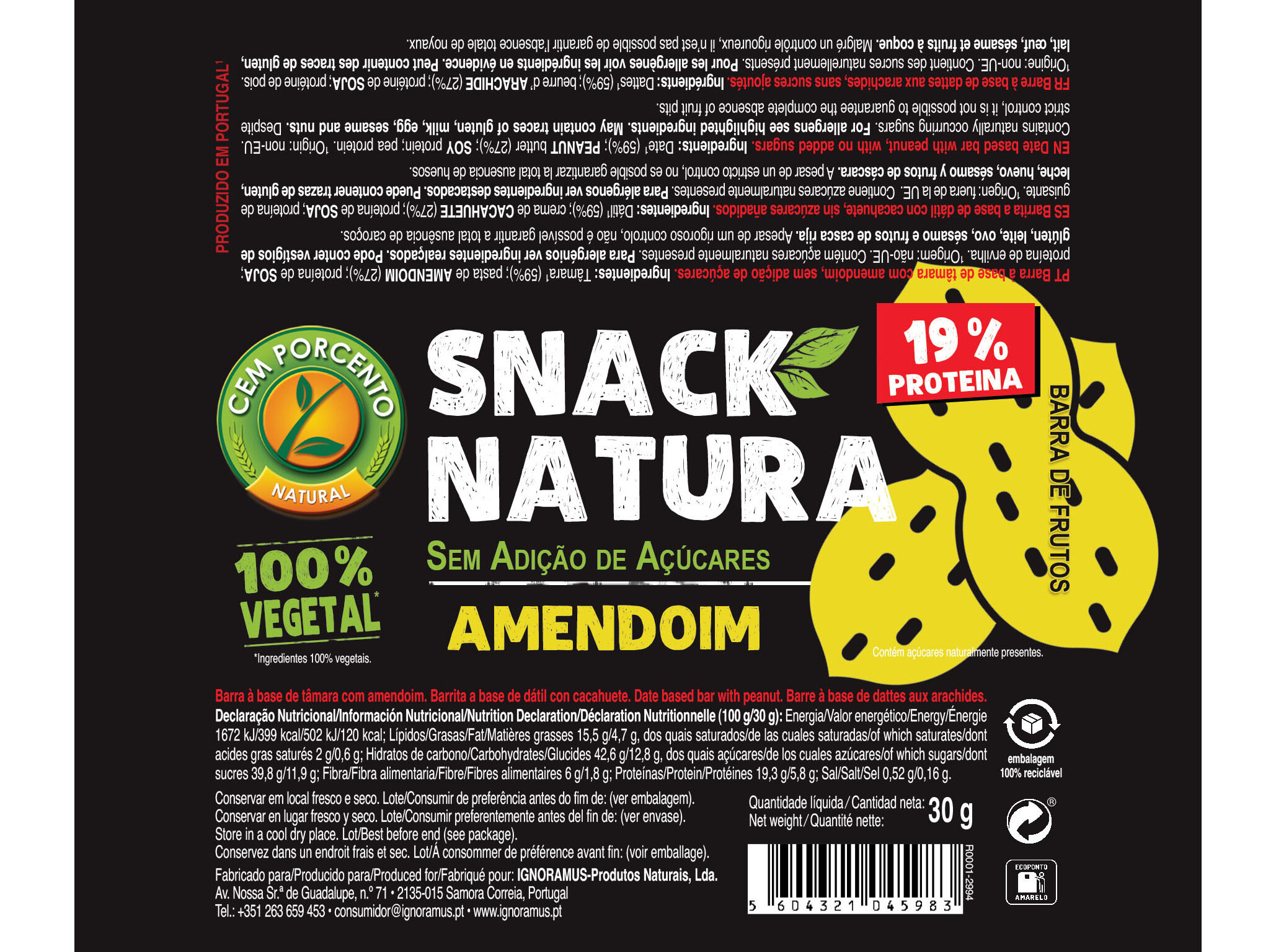 BARRA SNACK NATURA CEMPORCENTO AMENDOIM 30G image number 1