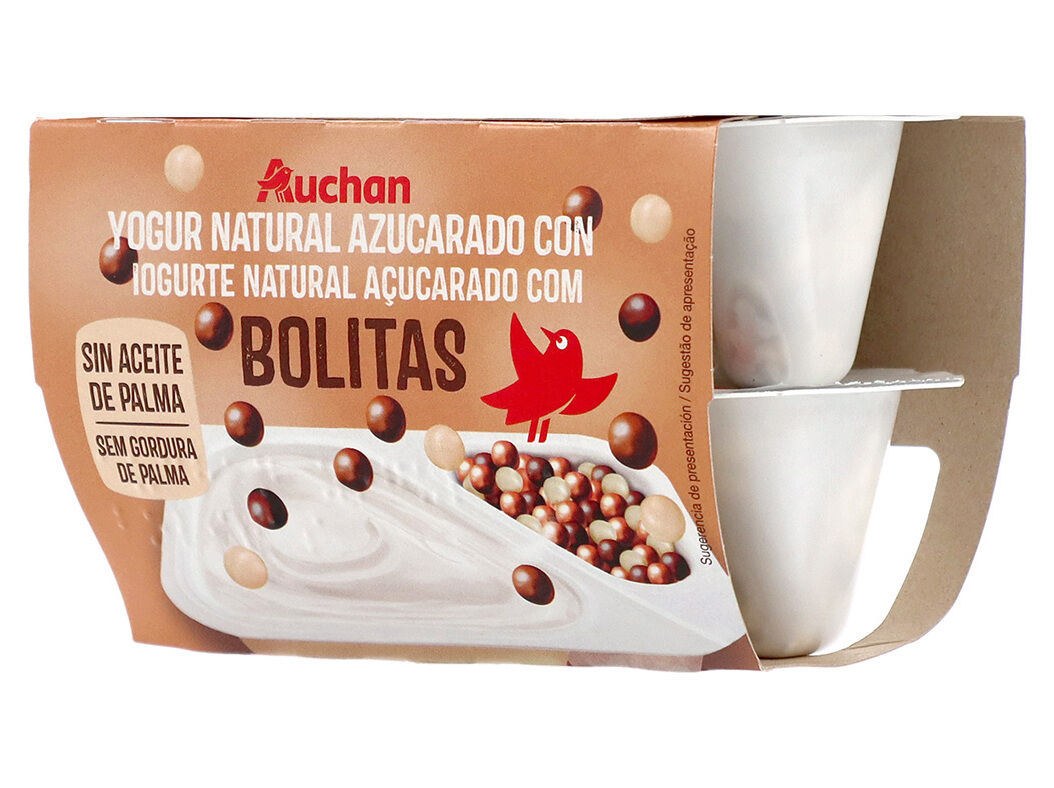 IOGURTE AUCHAN NATURAL A&Ccedil;UCARADO COM BOLITAS CHOCO 2X122G image number 1