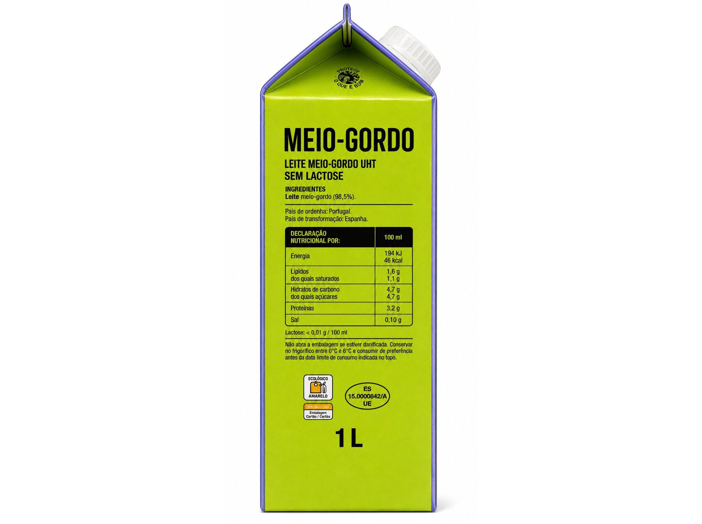 LEITE UHT SEM LACTOSE AUCHAN MEIO GORDO 1L image number 2