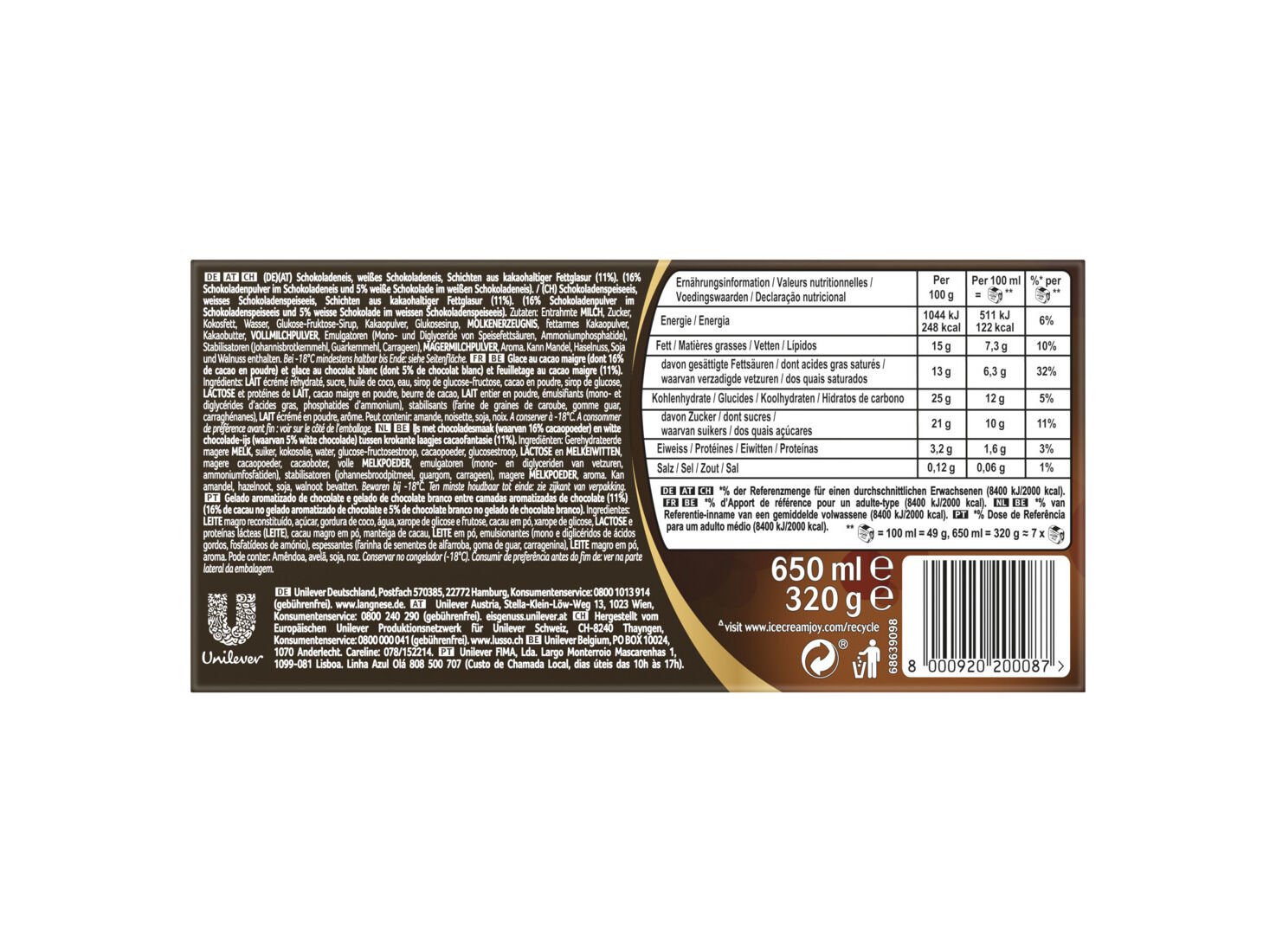 GELADO VIENNETTA CHOCOLATE 650ML image number 1