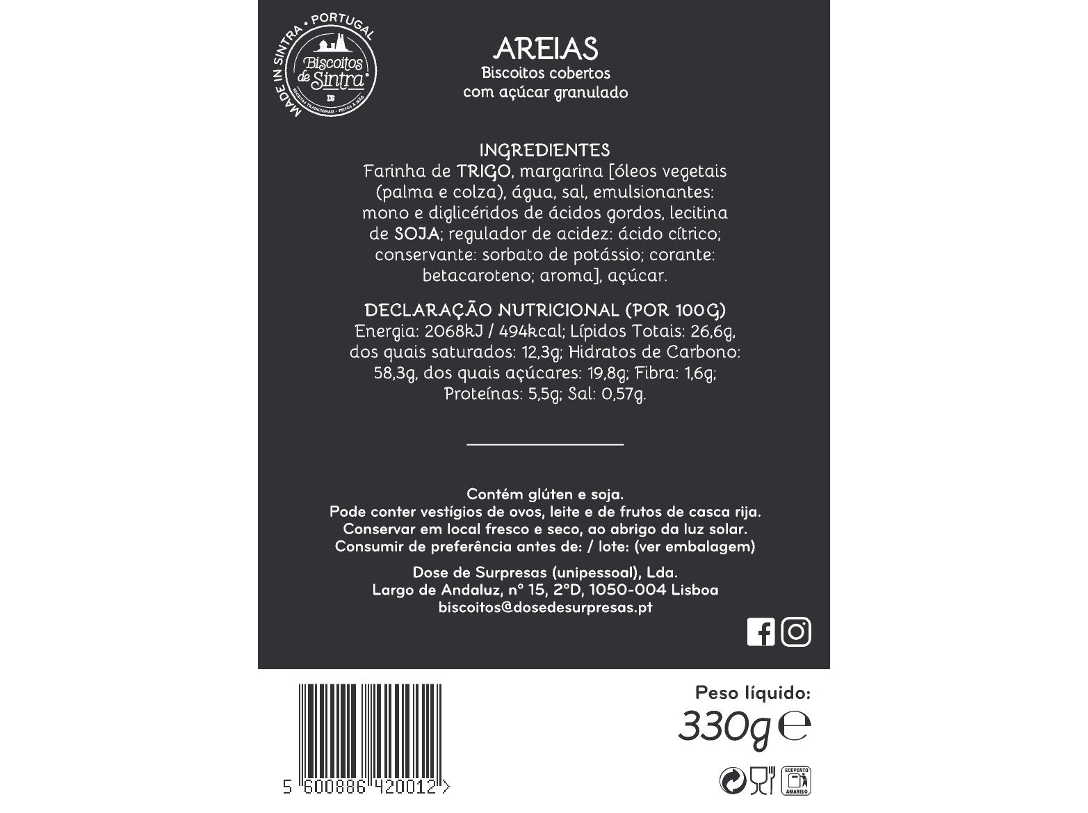 AREIAS BISCOITOS DE SINTRA 330GR image number 1