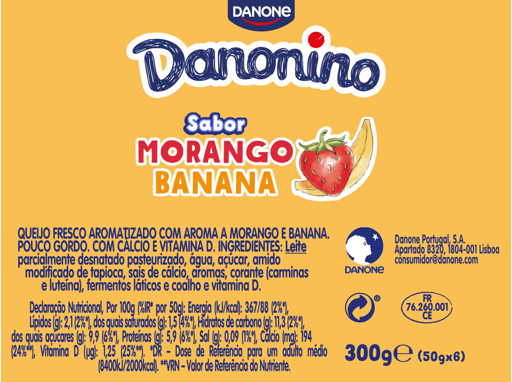 IOGURTE DANONINO PETIT MORANGO E BANANA 6X50G image number 1