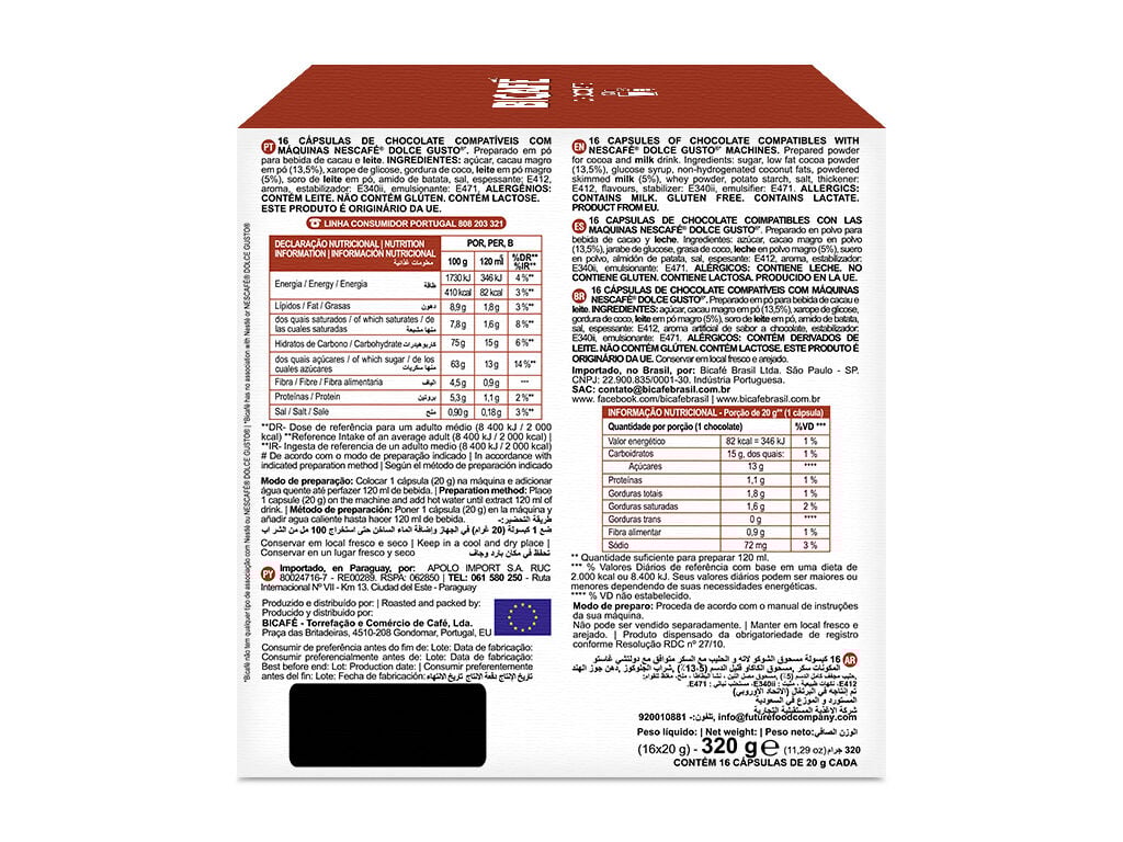 C&Aacute;PSULAS BICAF&Eacute; CAF&Eacute; COMPAT&Iacute;VEL DOLCE GUSTO CHOCOLATE 16UN image number 3