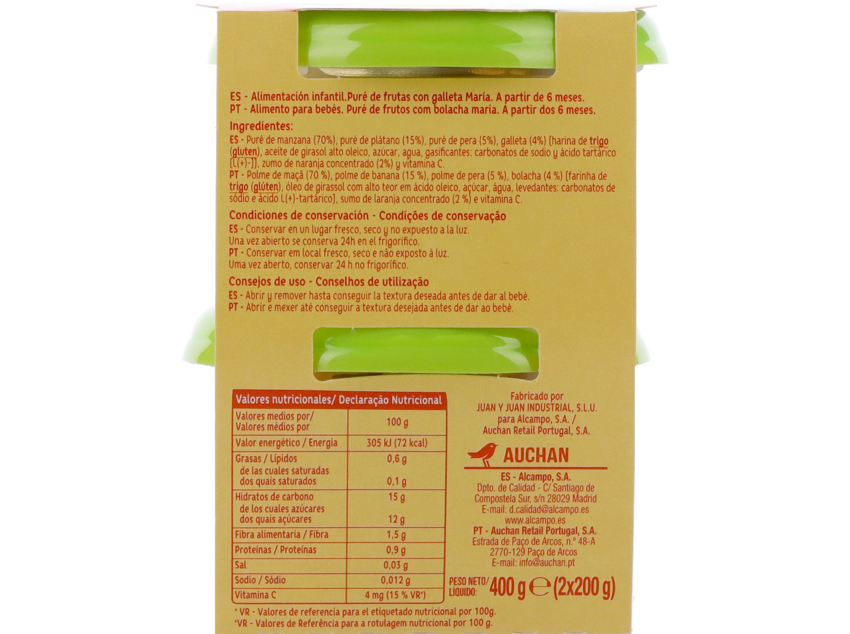 TACINHA FRUTA AUCHAN BABY COM BOLACHA MARIA 2X200G image number 2