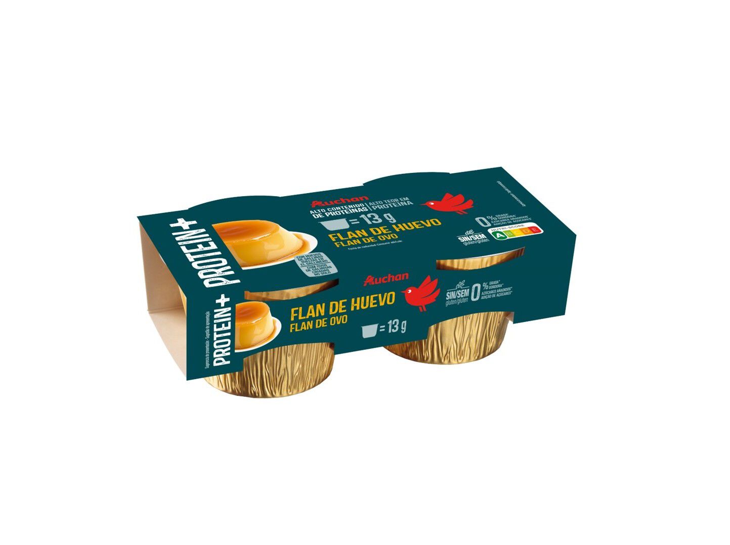 FLAN DE OVO PROTEIN+ AUCHAN MAGRO SEM ADI&Ccedil;&Atilde;O A&Ccedil;&Uacute;CARES SEM GL&Uacute;TEN 2X160G image number 1