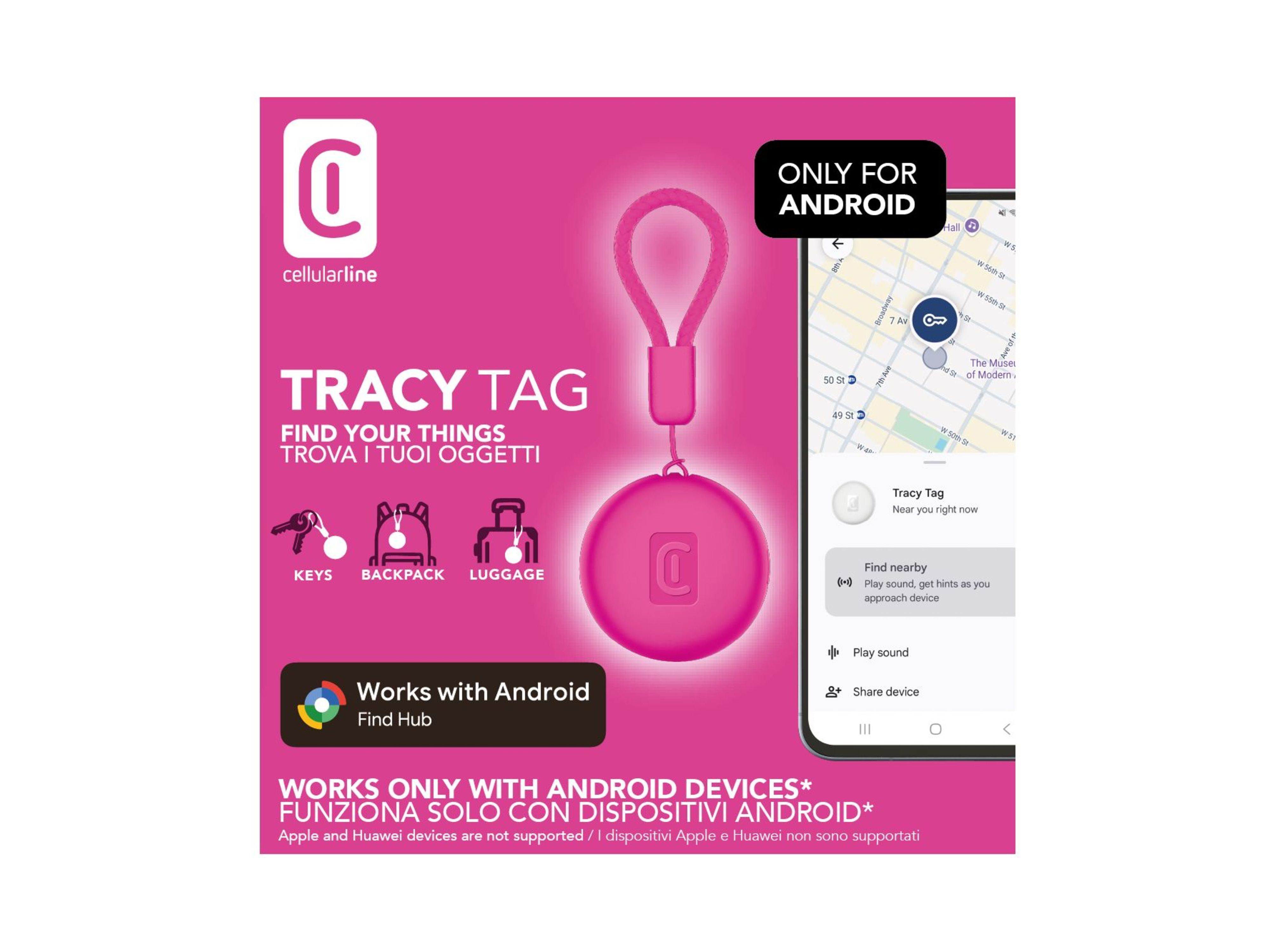 LOCALIZADOR CELLULARLINE ROSA TRACY TAG ANDROID image number 1