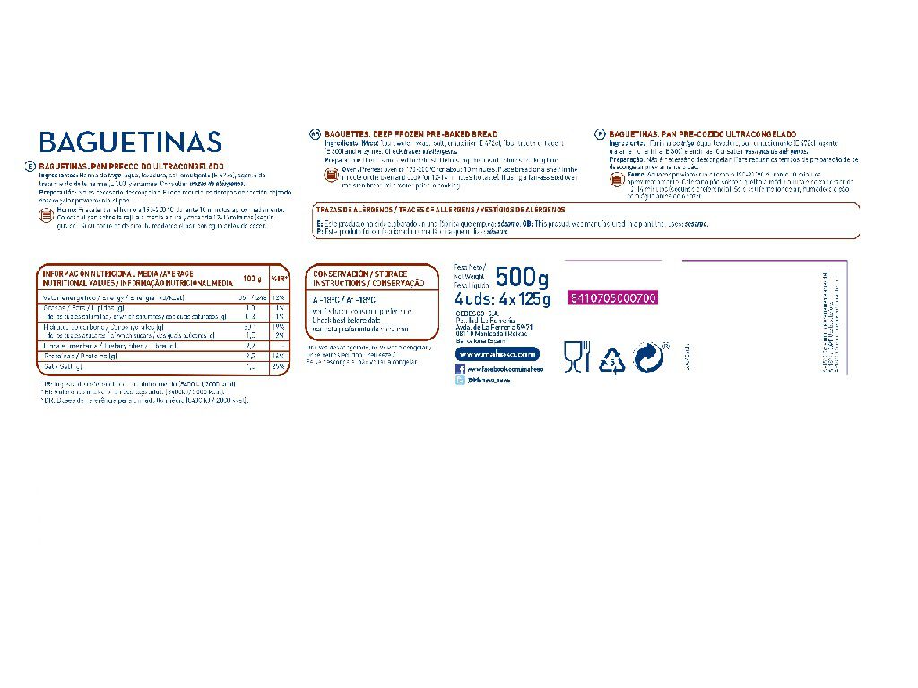 BAGUETES MAHESO 4UN 500G image number 1