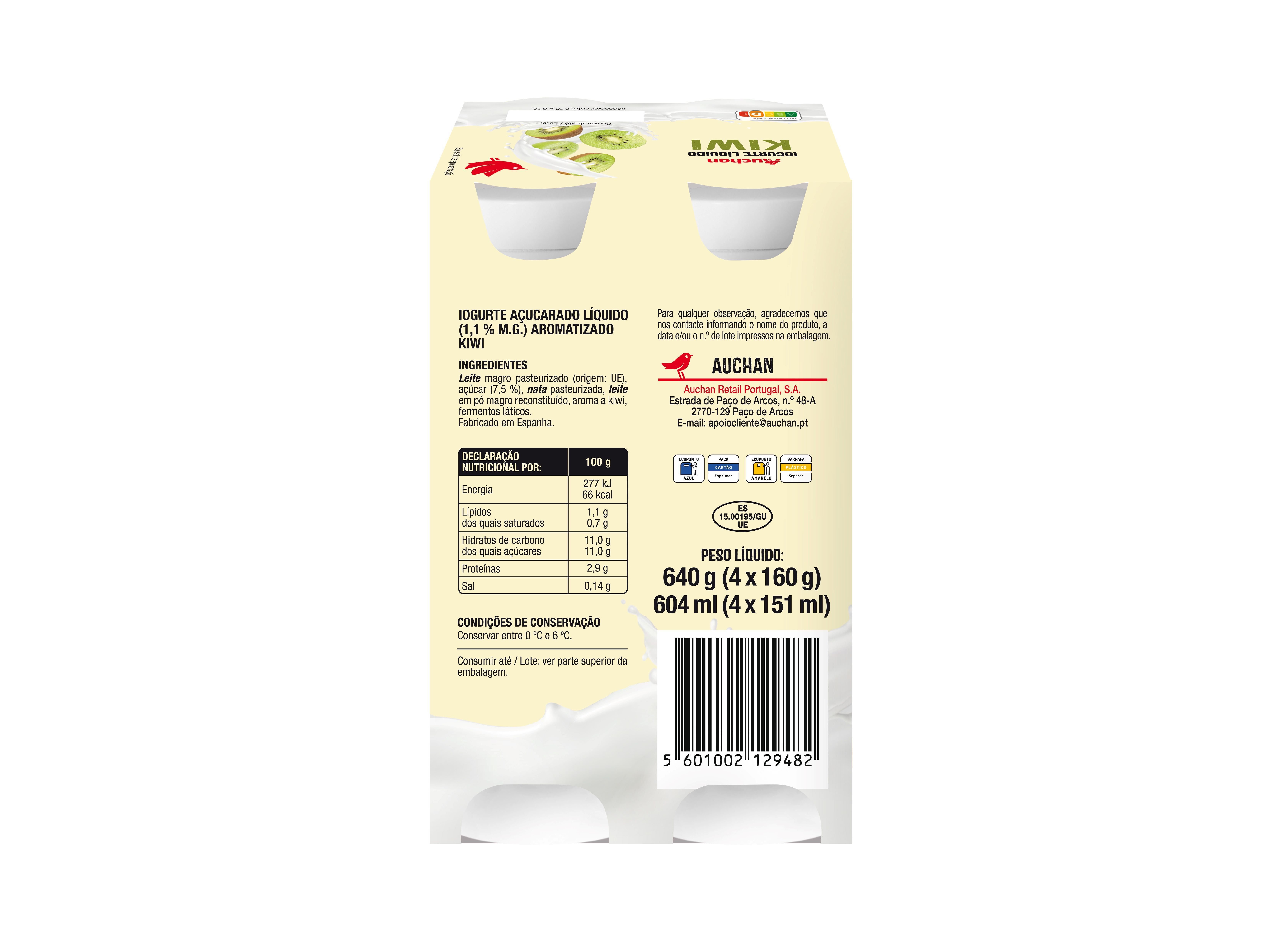 IOGURTE LIQUIDO AUCHAN KIWI 4X160G image number 1