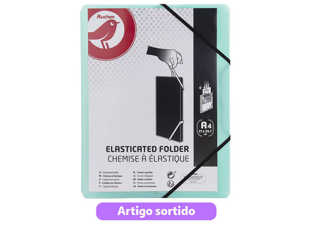 CAPA COM EL&Aacute;STICOS AUCHAN A4 EM PL&Aacute;STICO CORES SORTIDAS