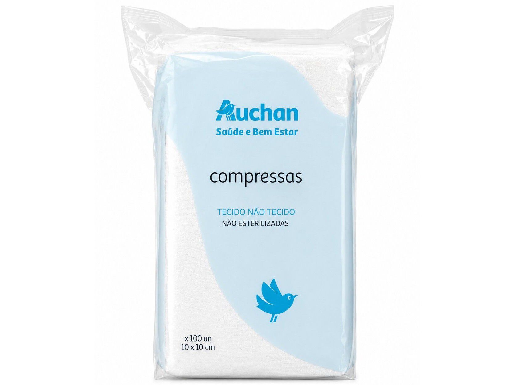 COMPRESSAS TECIDO N&Atilde;O-TECIDO AUCHAN SA&Uacute;DE E BEM ESTAR N&Atilde;O ESTERILIZADAS 10X10CM 100UN