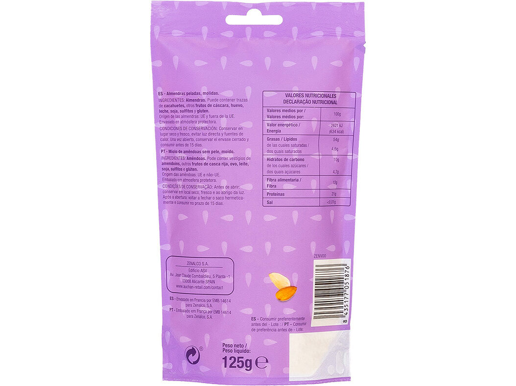 MIOLO DE AM&Ecirc;NDOA AUCHAN SEM PELE MO&Iacute;DA 125 G image number 1