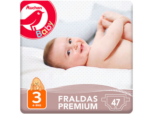 FRALDAS AUCHAN BABY PREMIUM T3 4-9KG 47UN