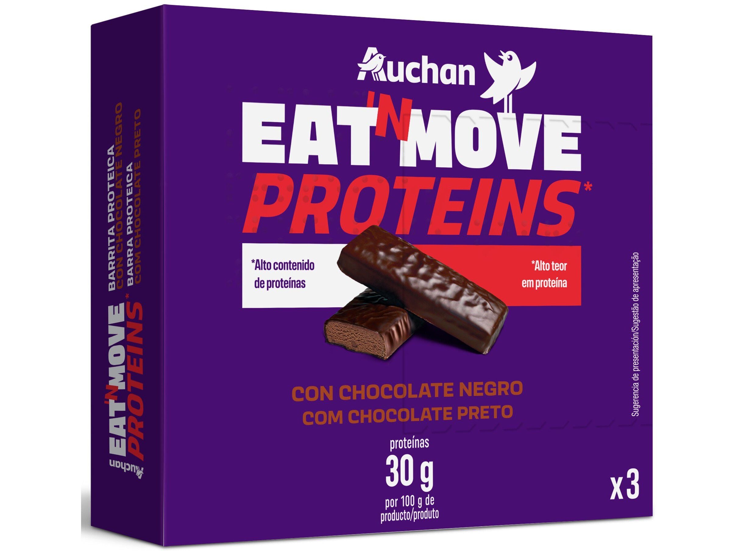 BARRITA AUCHAN EAT'N MOVE PROTEINS CHOCOLATE PRETO 3UN 120G