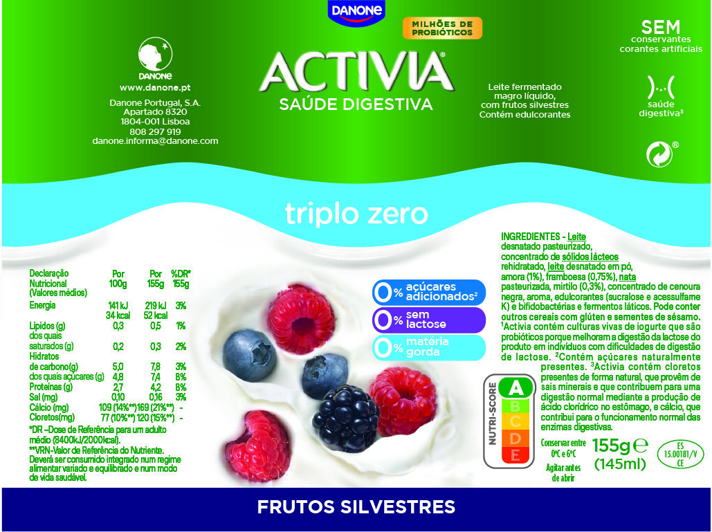 BIFIDUS DANONE ACTIVIA L&Iacute;QUIDO FRUTOS SILVESTRES 0% 4X155G image number 1