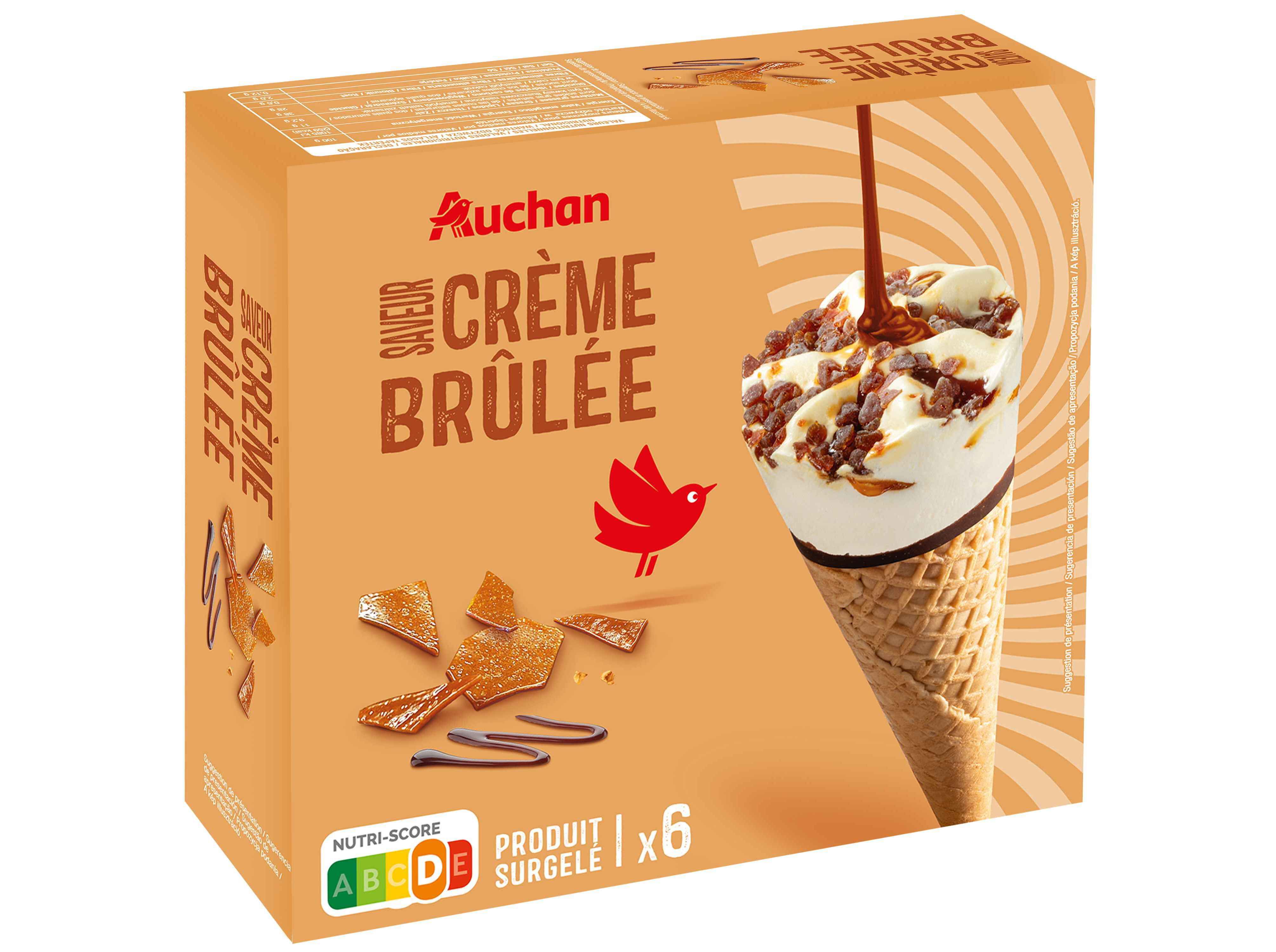 GELADO CONE AUCHAN CR&Egrave;ME BR&Ucirc;L&Eacute;E 6X120ML image number 1