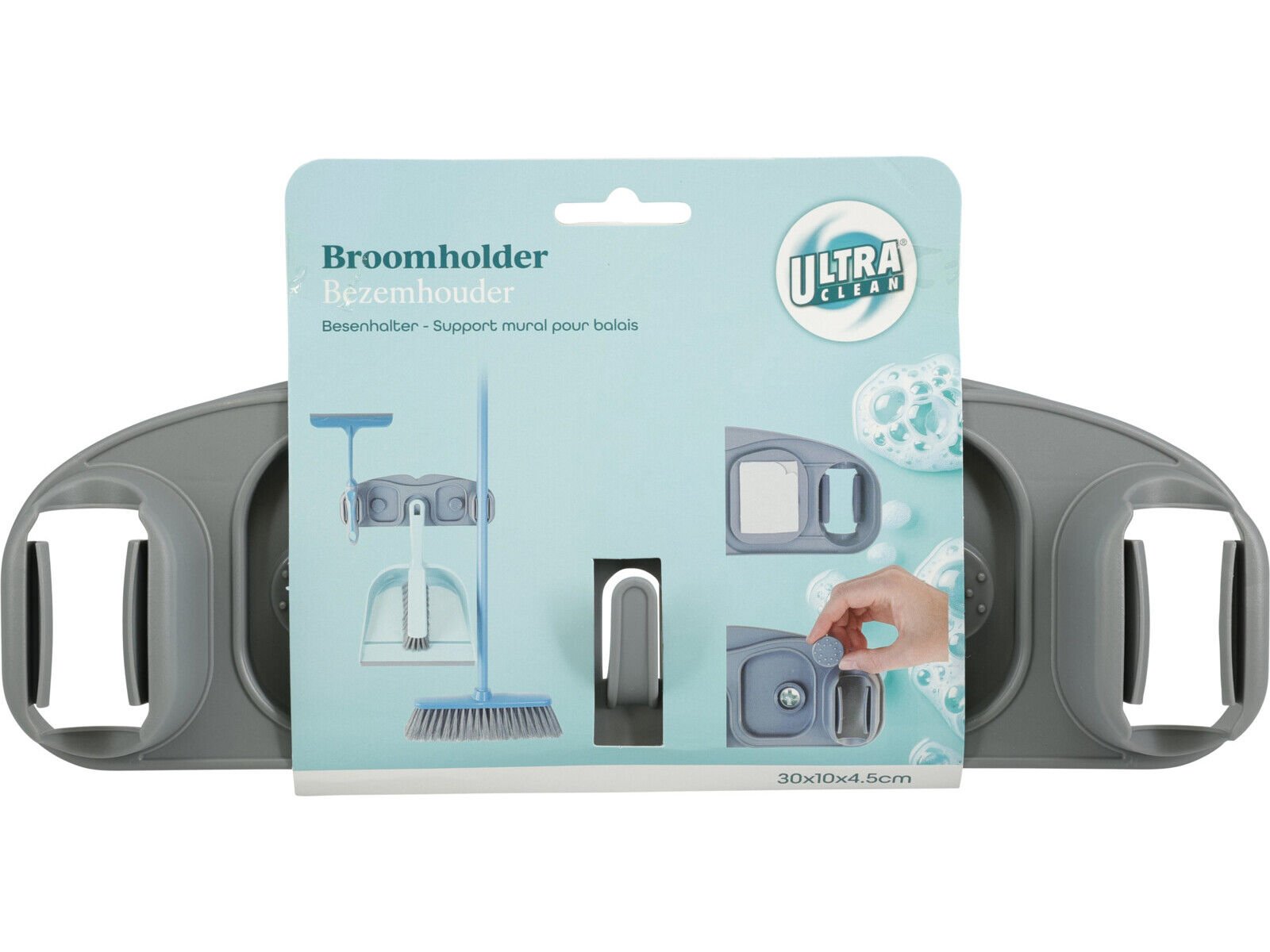 SUPORTE VASSOURA ULTRA CLEAN CINZENTO 30X10X4.5CM image number 1