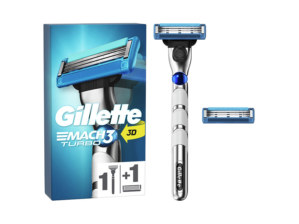 M&aacute;quina de Barbear com 2 Recargas de L&acirc;minas Mach3 Turbo Gillette image number 0
