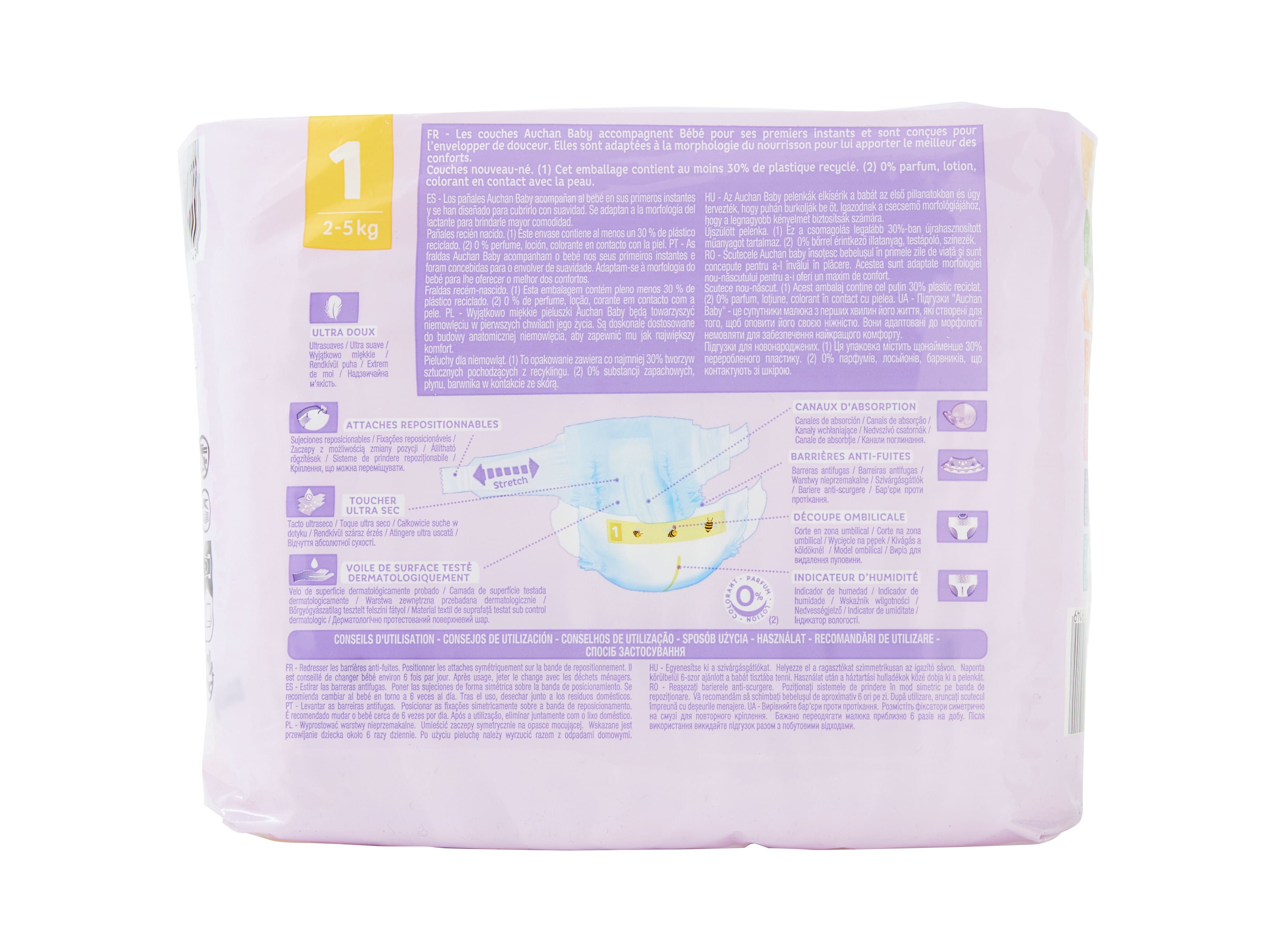FRALDAS AUCHAN BABY T1 2-5KG 22UN image number 1