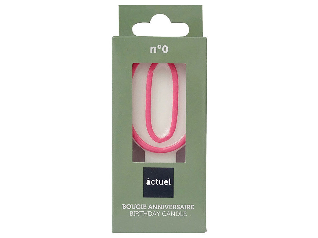 VELA DE ANIVERS&Aacute;RIO N&Uacute;MERO 0 ACTUEL BRANCO COM REBORDO ROSA