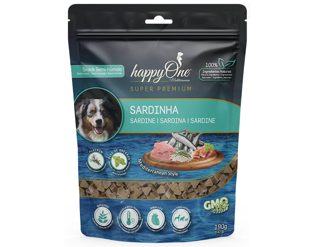 SNACK PARA C&Atilde;O HAPPYONE MEDITERRANEUM COM SARDINHA 190G