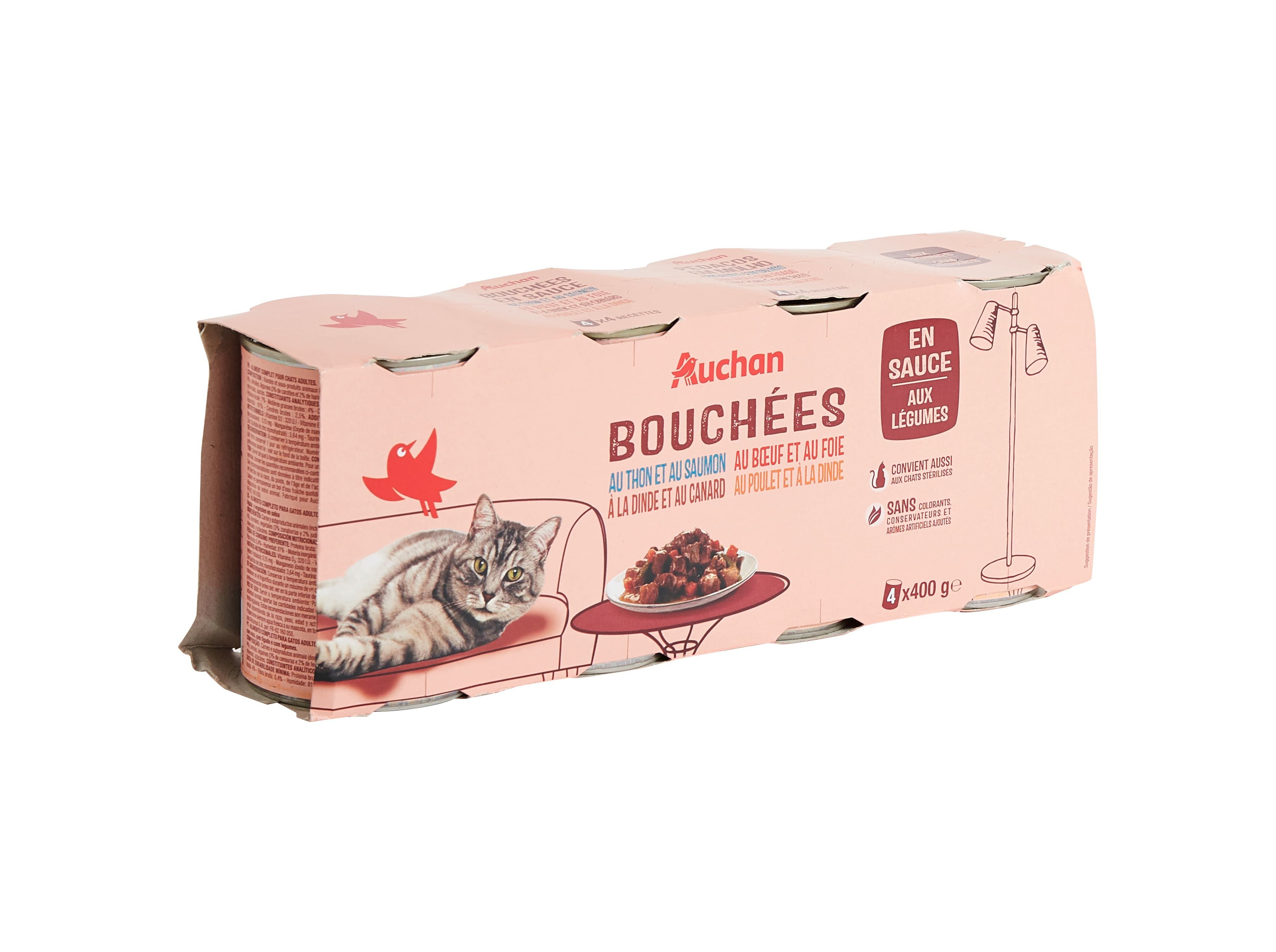 COMIDA H&Uacute;MIDA PARA GATO AUCHAN PEDA&Ccedil;OS EM MOLHO MIX 4X400G image number 1