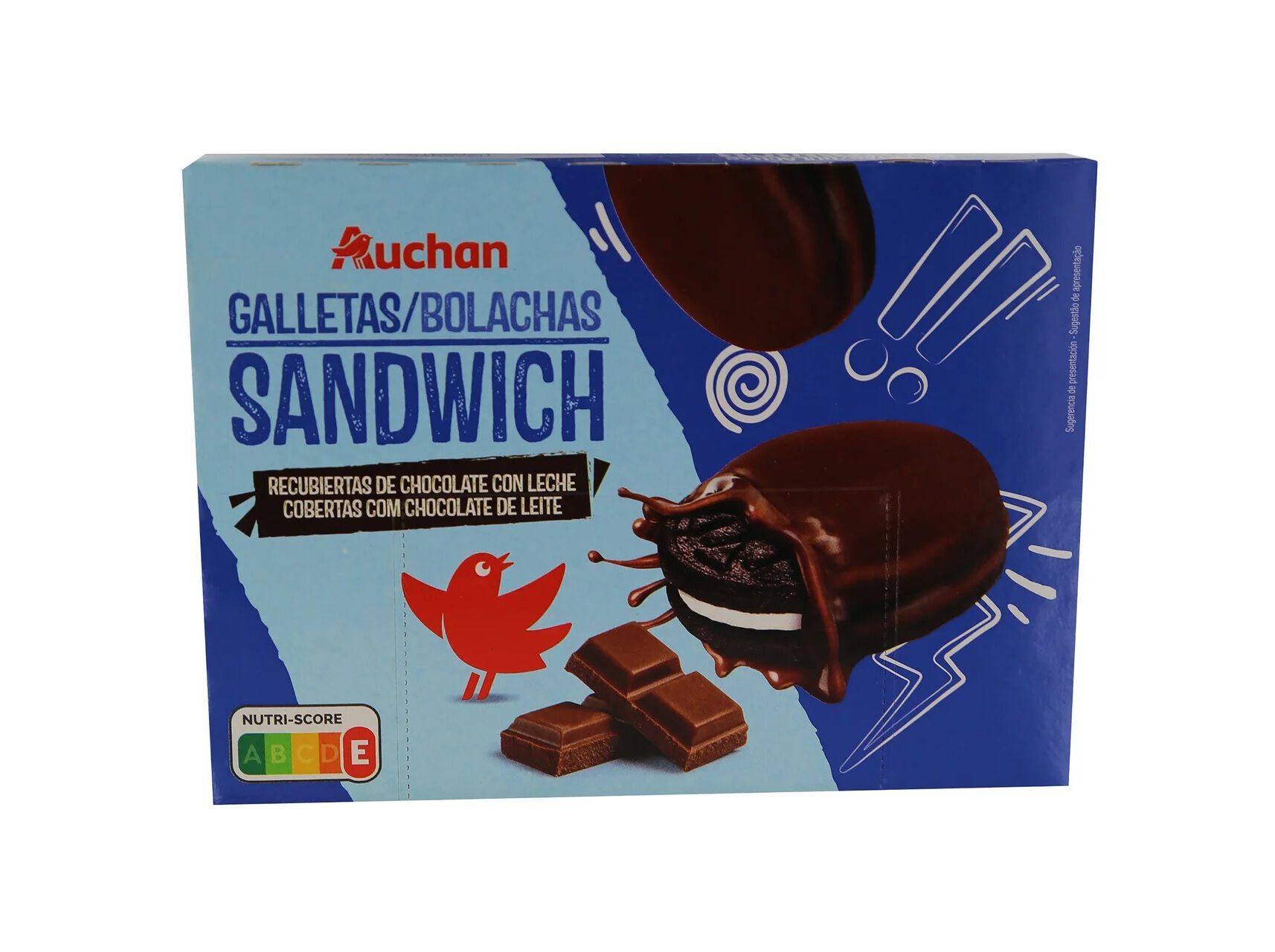 BOLACHA AUCHAN SANDWICH COBERTAS COM CHOCOLATE LEITE 252G image number 0