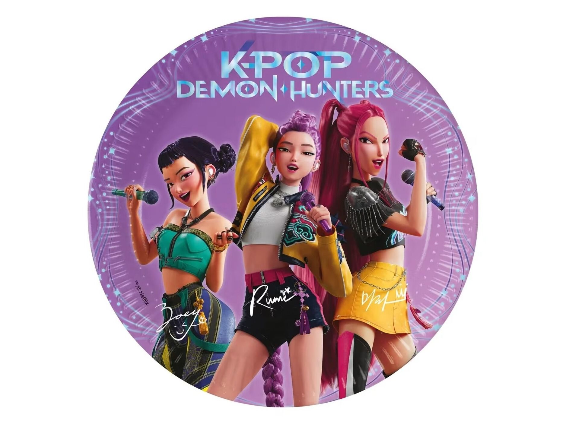 PRATOS DESCART&Aacute;VEIS CART&Atilde;O K-POP DEMON HUNTERS 20CM 8 UNIDADES
