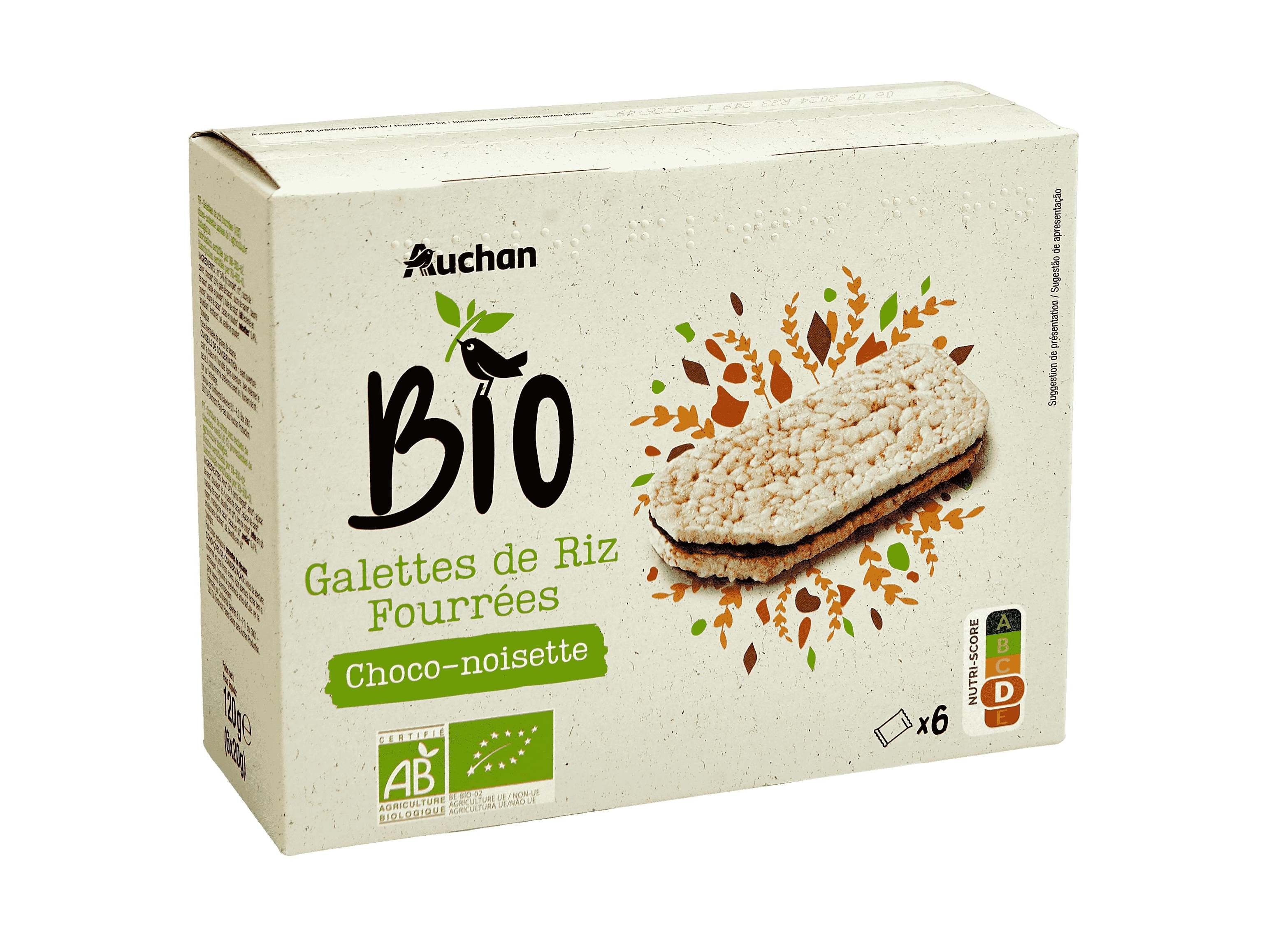 TORTITAS ARROZ AUCHAN BIO RECHEIO AVEL&Atilde; (6X20)120G