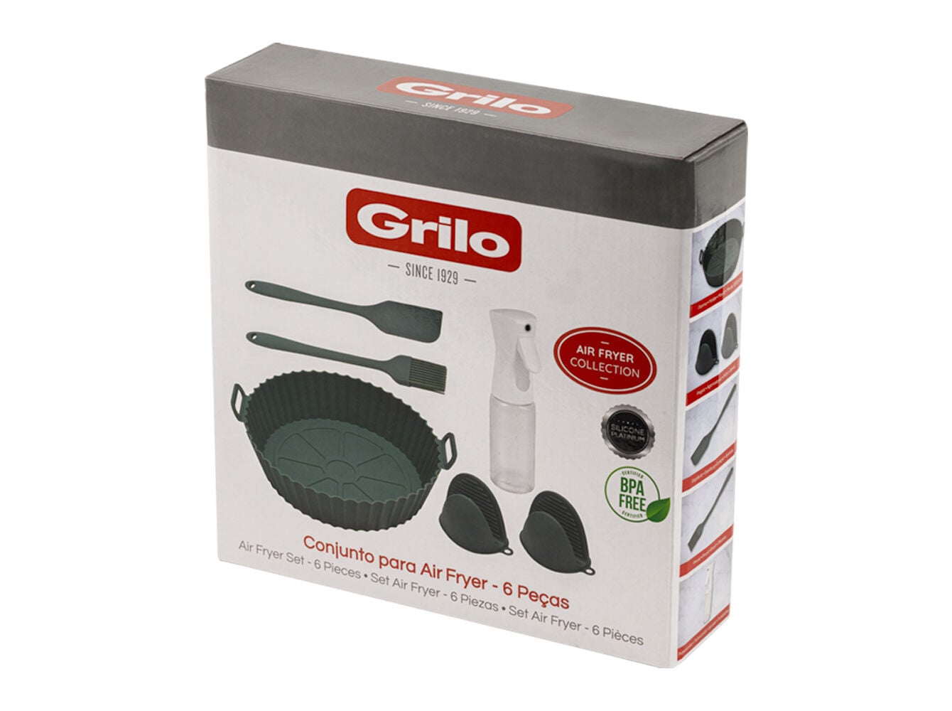 CONJUNTO DE ACESS&Oacute;RIOS PARA AIRFRYER SILICONE PRETO GRILO 6 PE&Ccedil;AS
