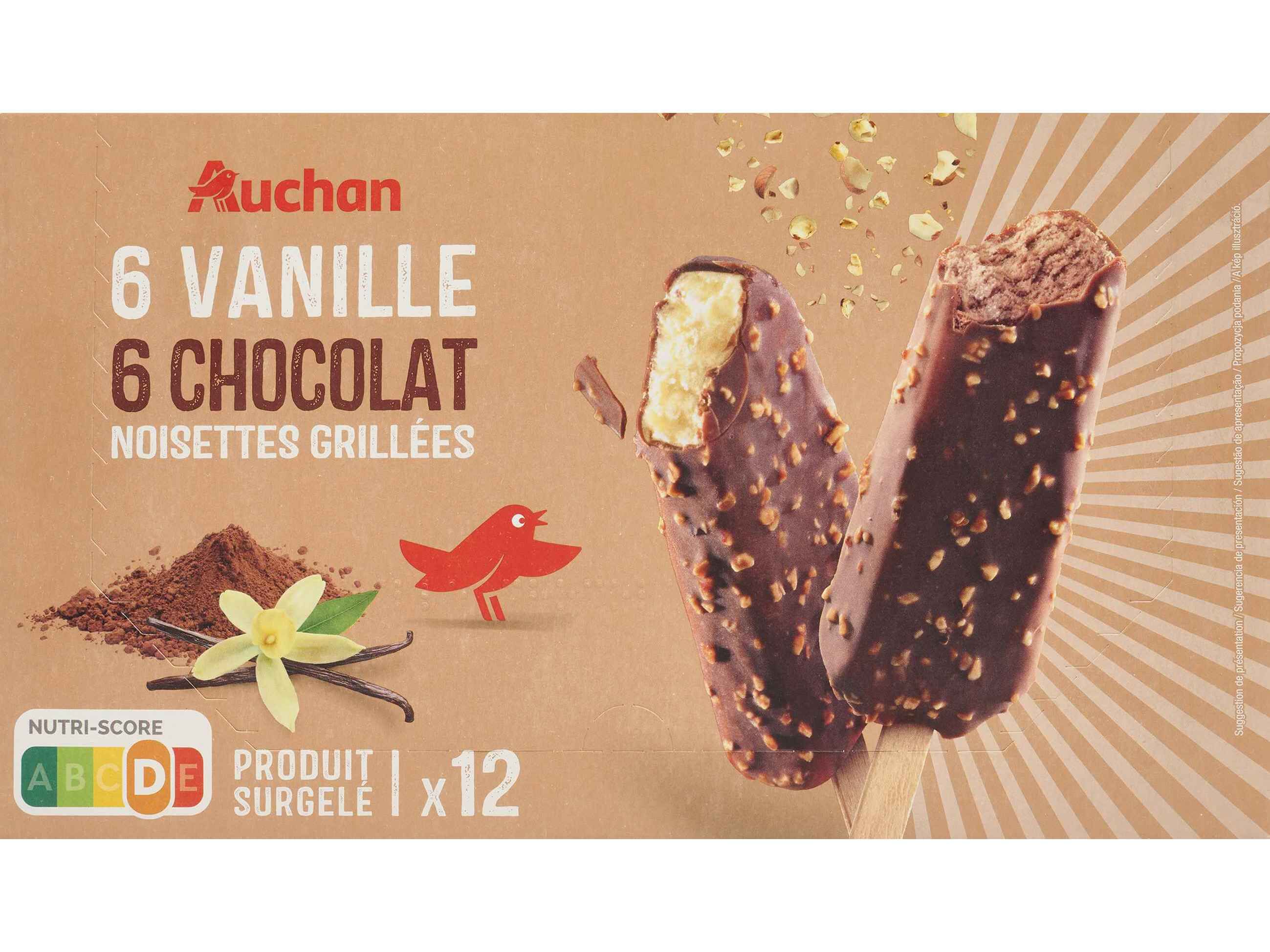 GELADO PALITO AUCHAN BAUNILHA CHOCOLATE 12X60ML image number 0